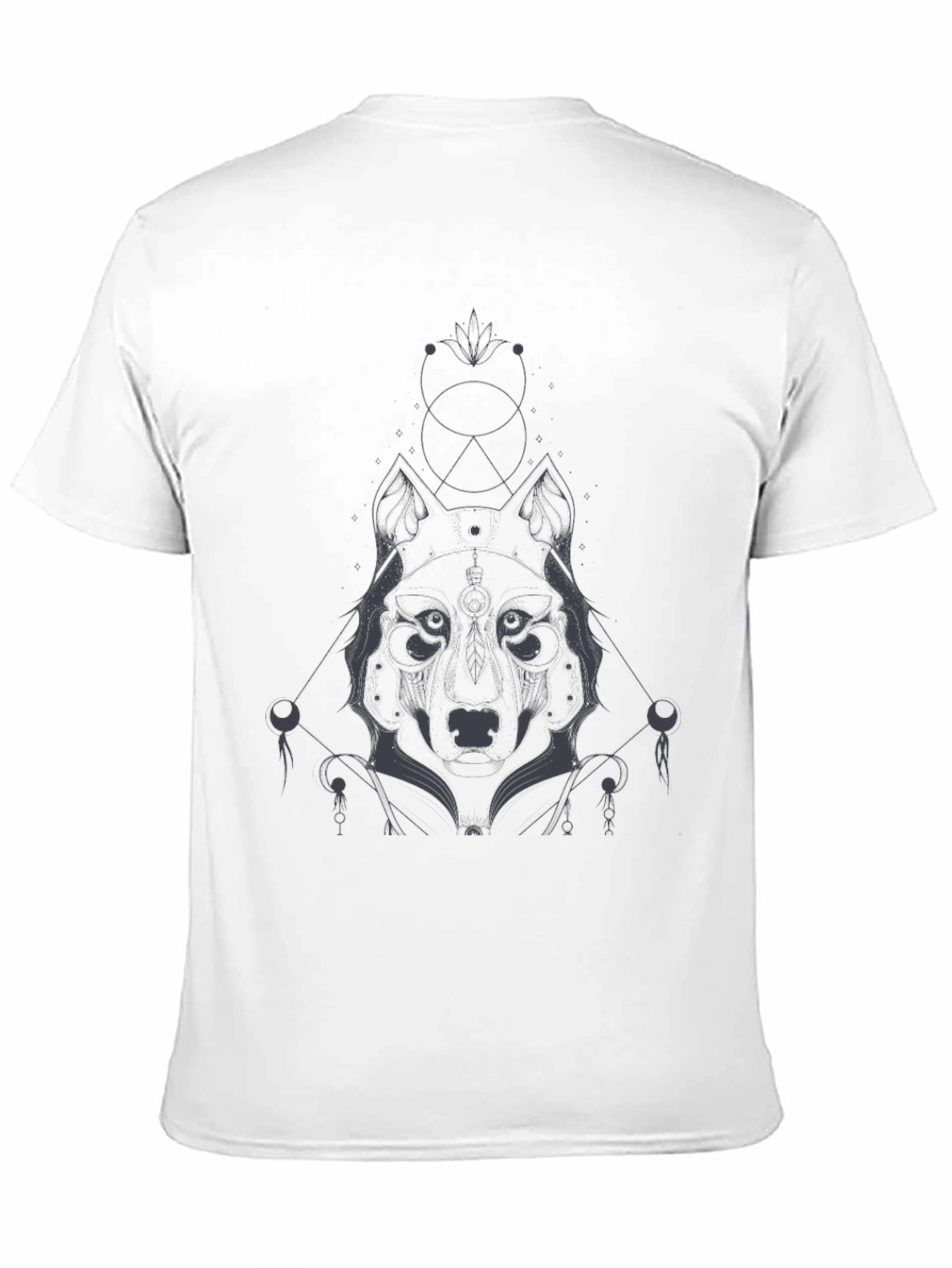 Geometric Wolf Graphic Tee - Black Cotton Blend Shirt