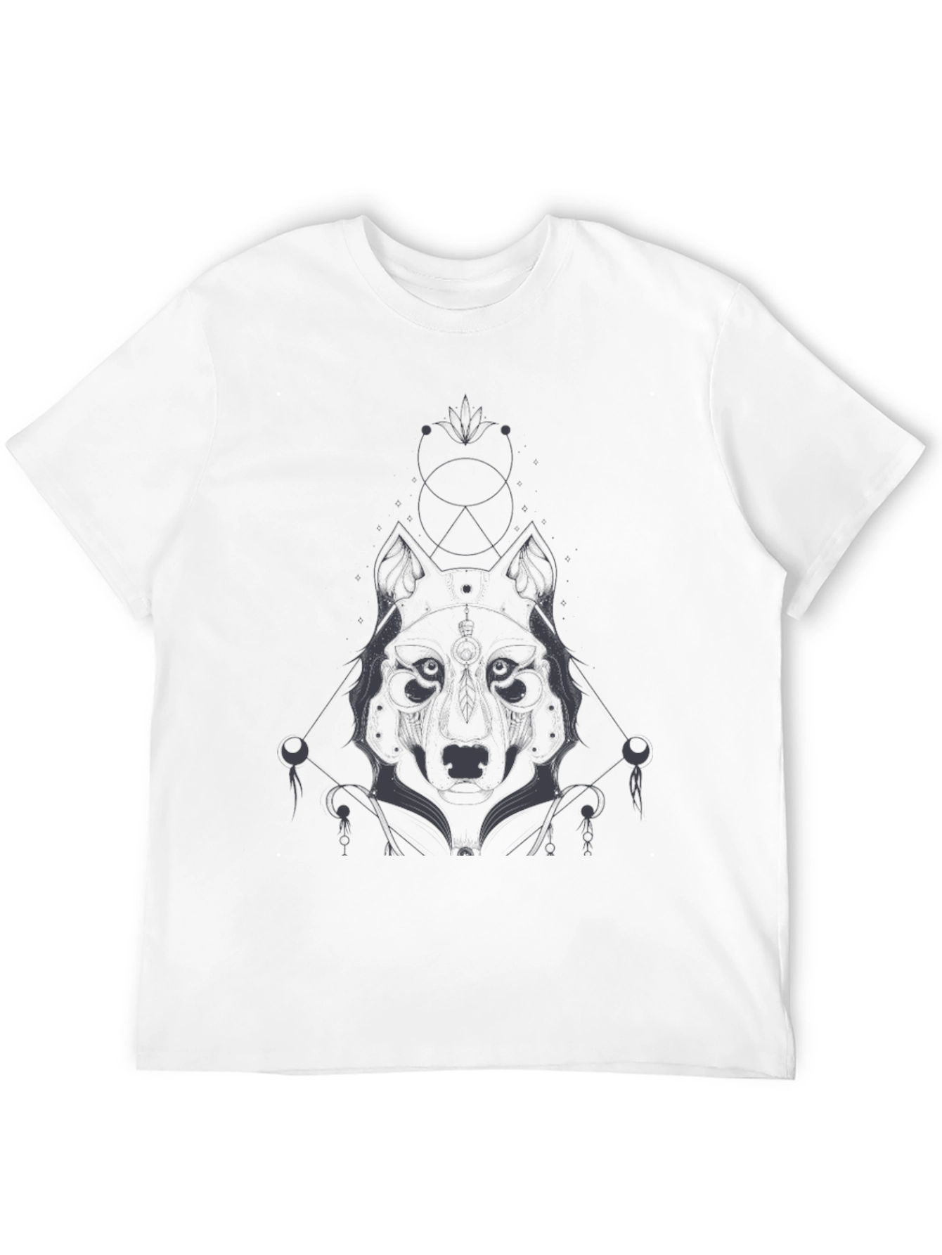 Geometric Wolf Graphic Tee - Black Cotton Blend Shirt