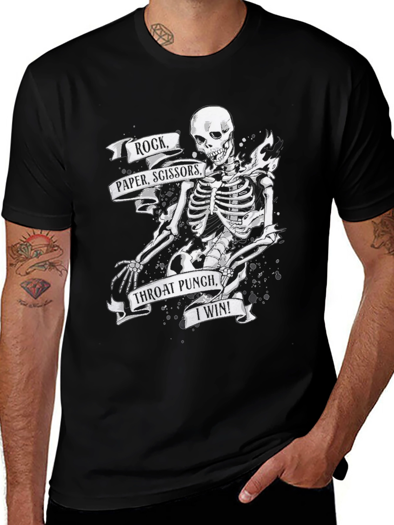 Rock Paper Scissors Throat Punch Skeleton T-Shirt