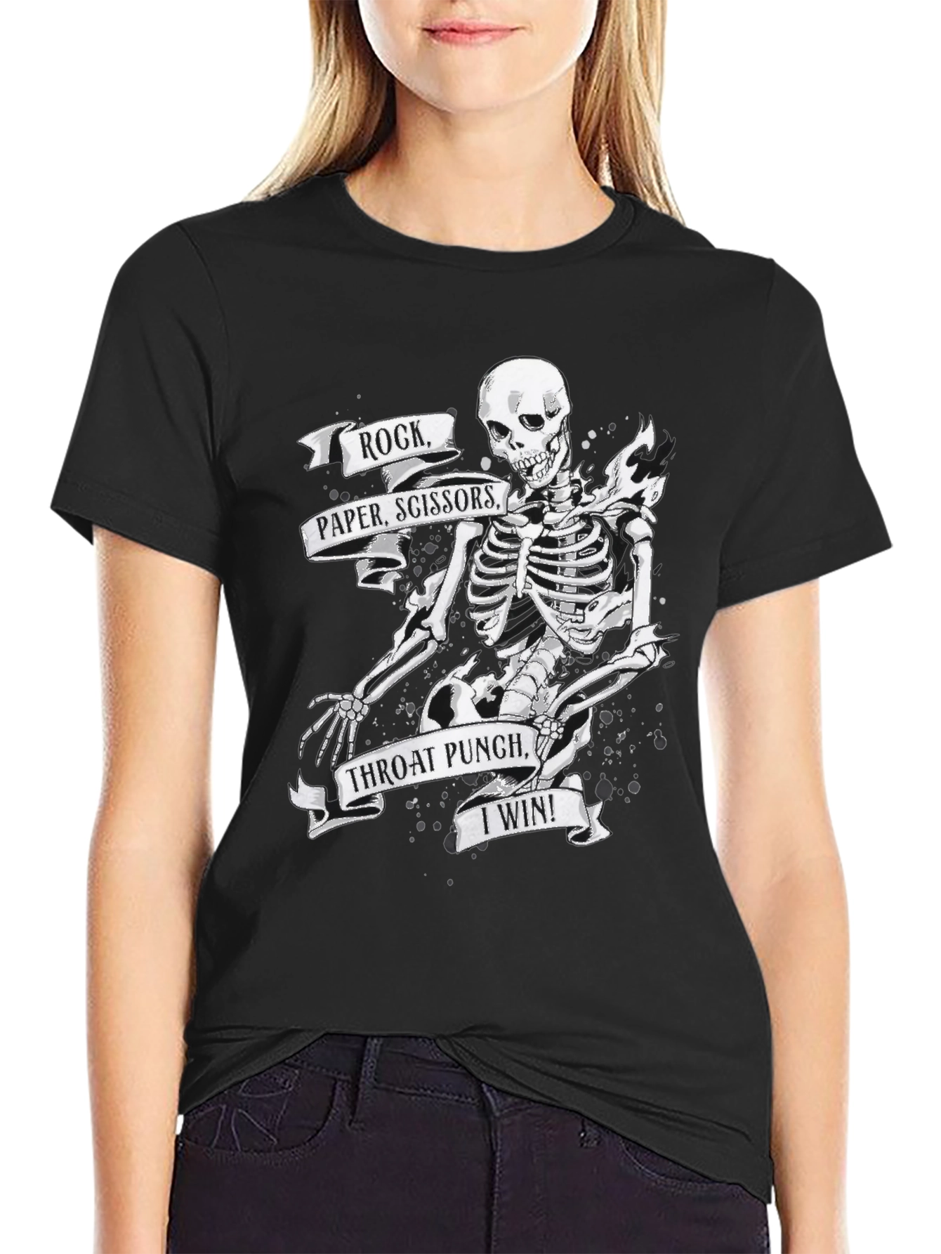 Rock Paper Scissors Throat Punch Skeleton T-Shirt