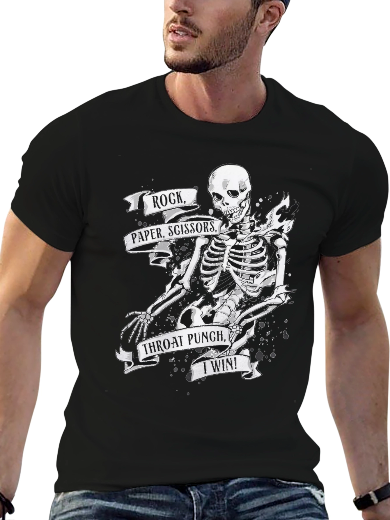 Rock Paper Scissors Throat Punch Skeleton T-Shirt