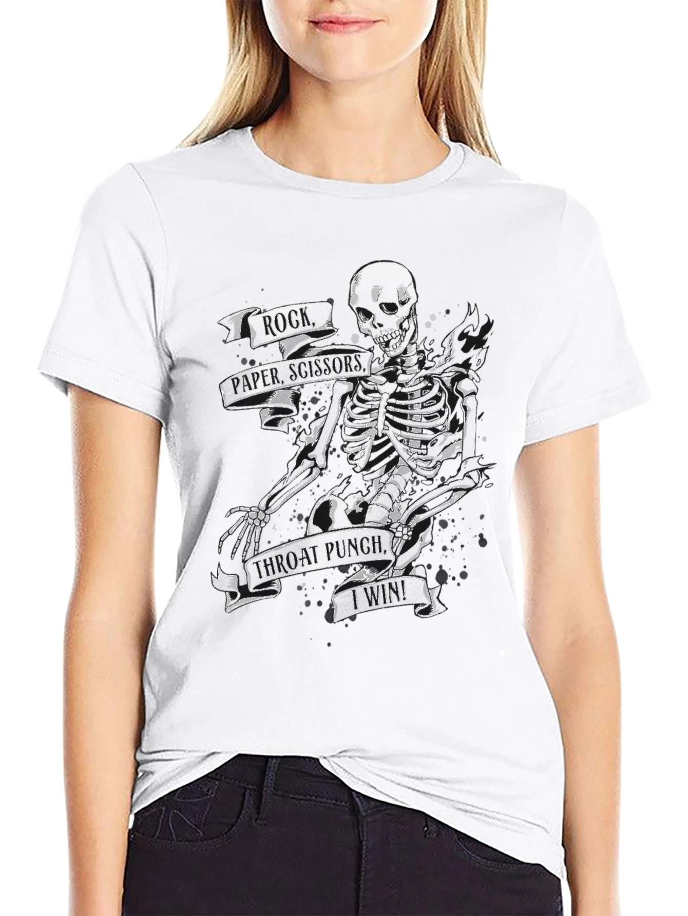 Rock Paper Scissors Throat Punch Skeleton T-Shirt