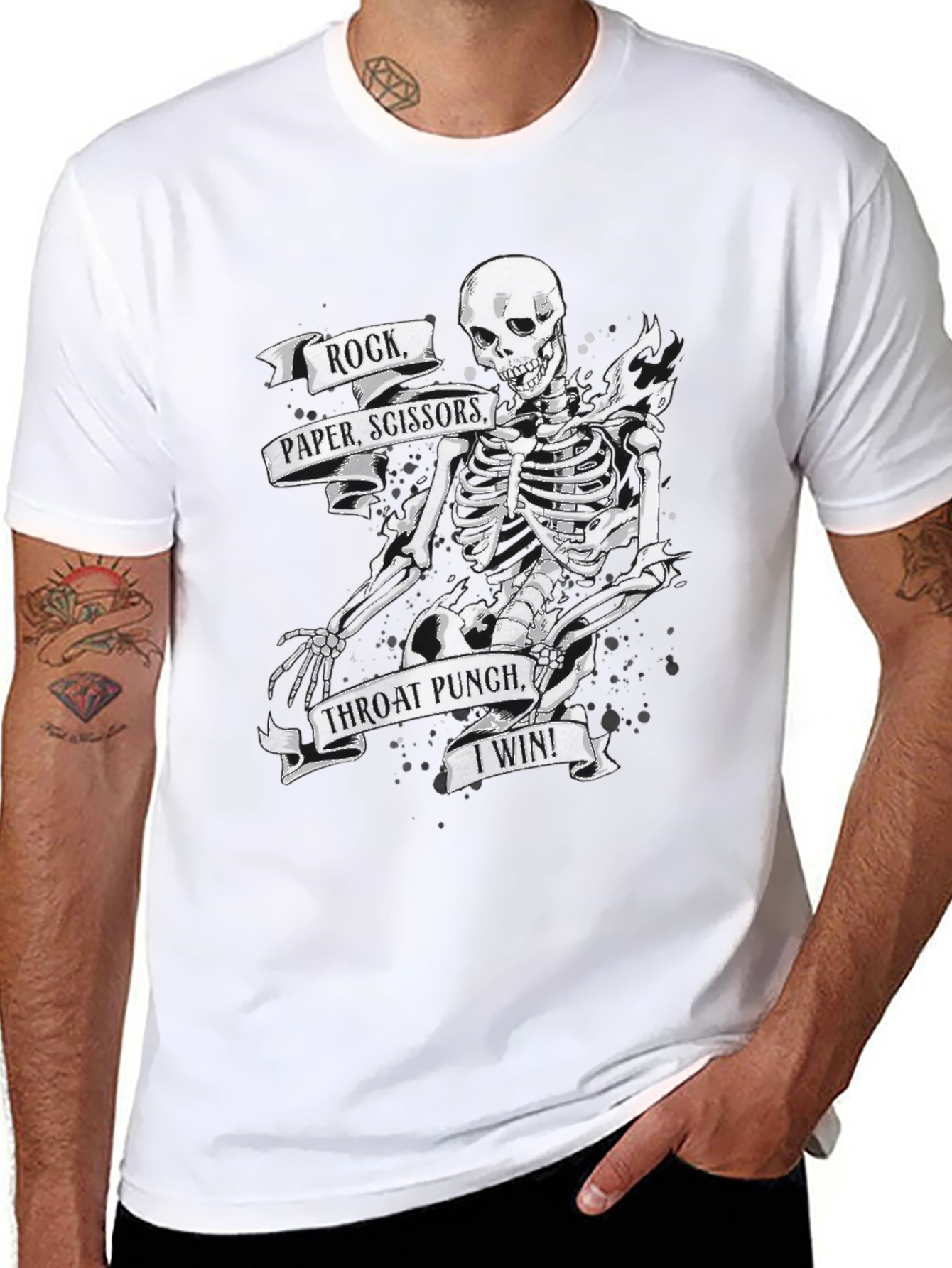 Rock Paper Scissors Throat Punch Skeleton T-Shirt