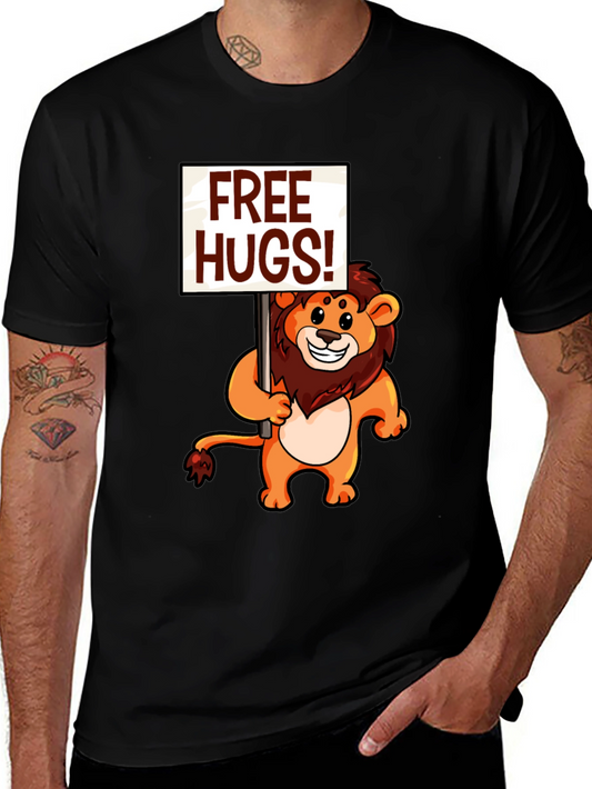 Free Hugs Lion Graphic Tee - Soft Cotton Comfort