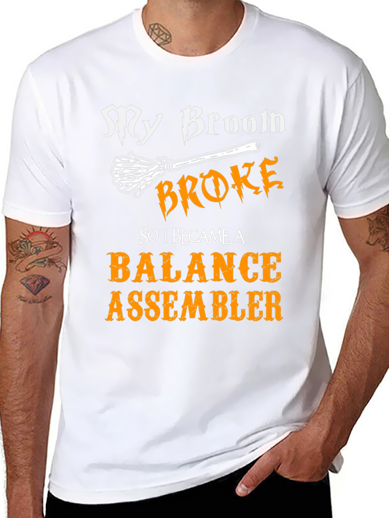 Funny Balance Assembler T-Shirt - My Broom Broke