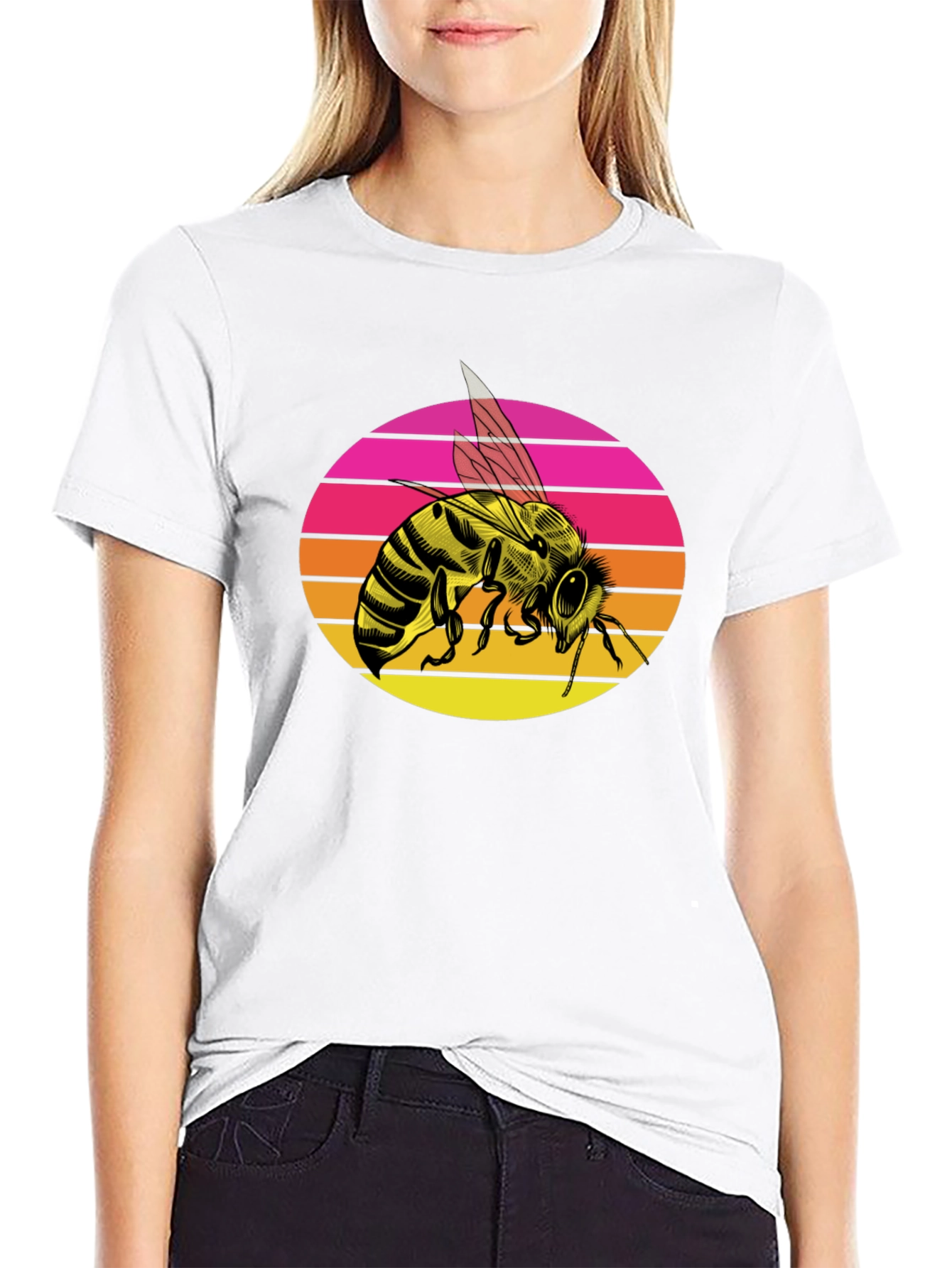 Sunset Bee Graphic Tee - Trendy Black T-Shirt