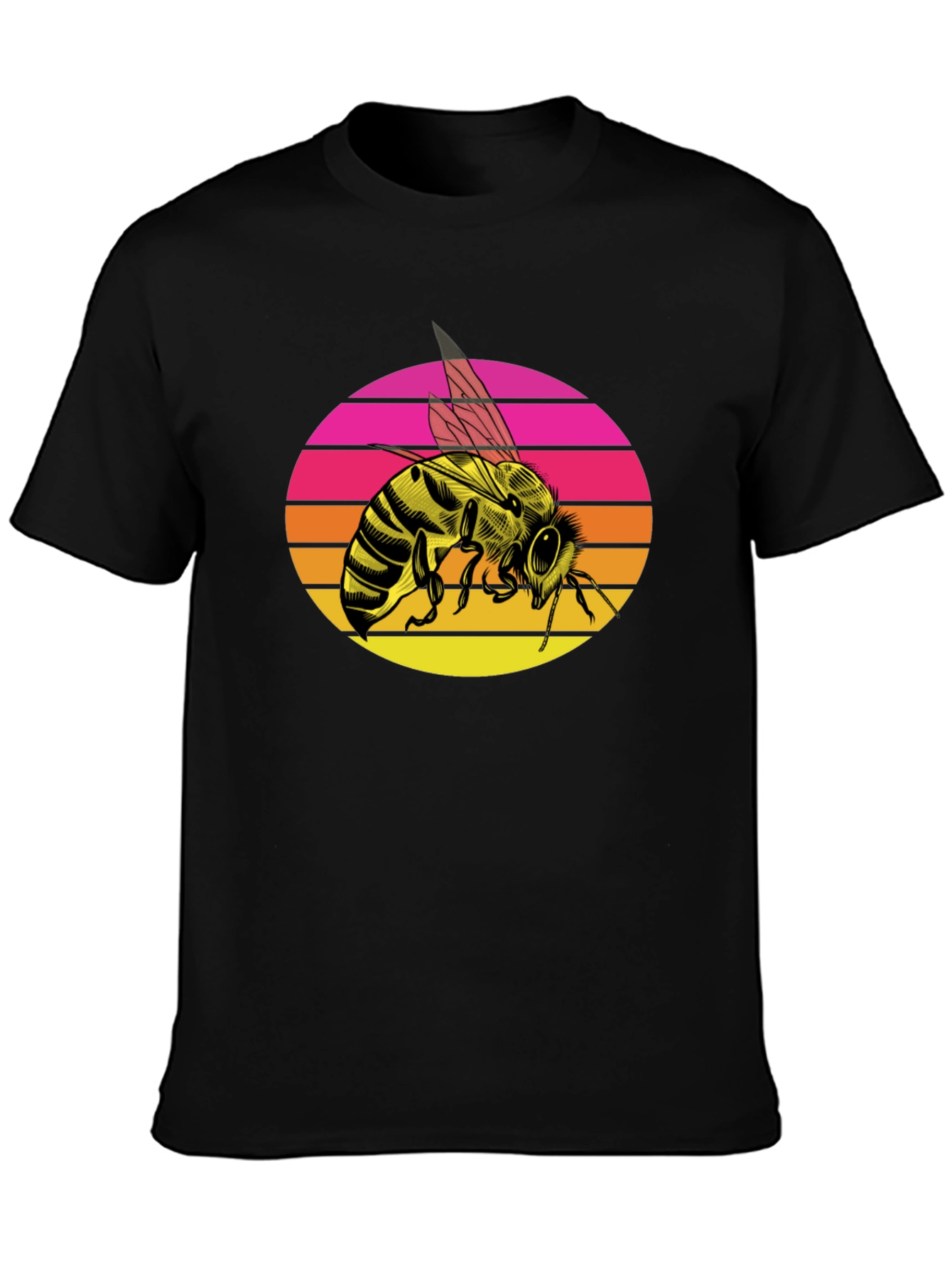 Sunset Bee Graphic Tee - Trendy Black T-Shirt