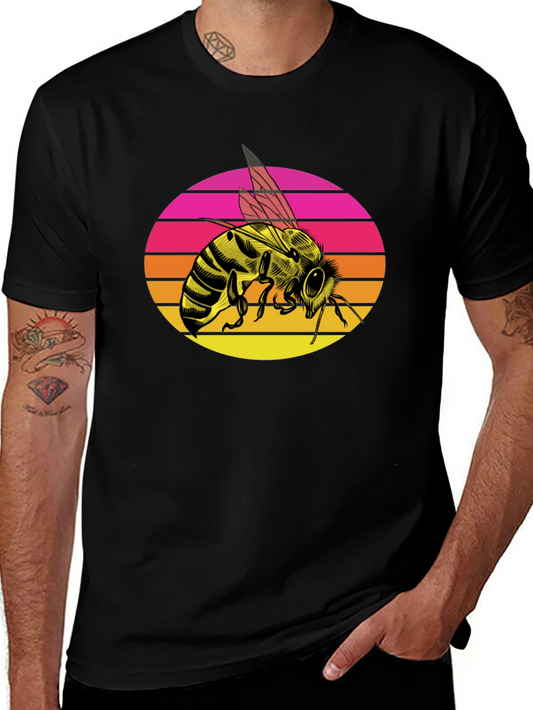 Sunset Bee Graphic Tee - Trendy Black T-Shirt