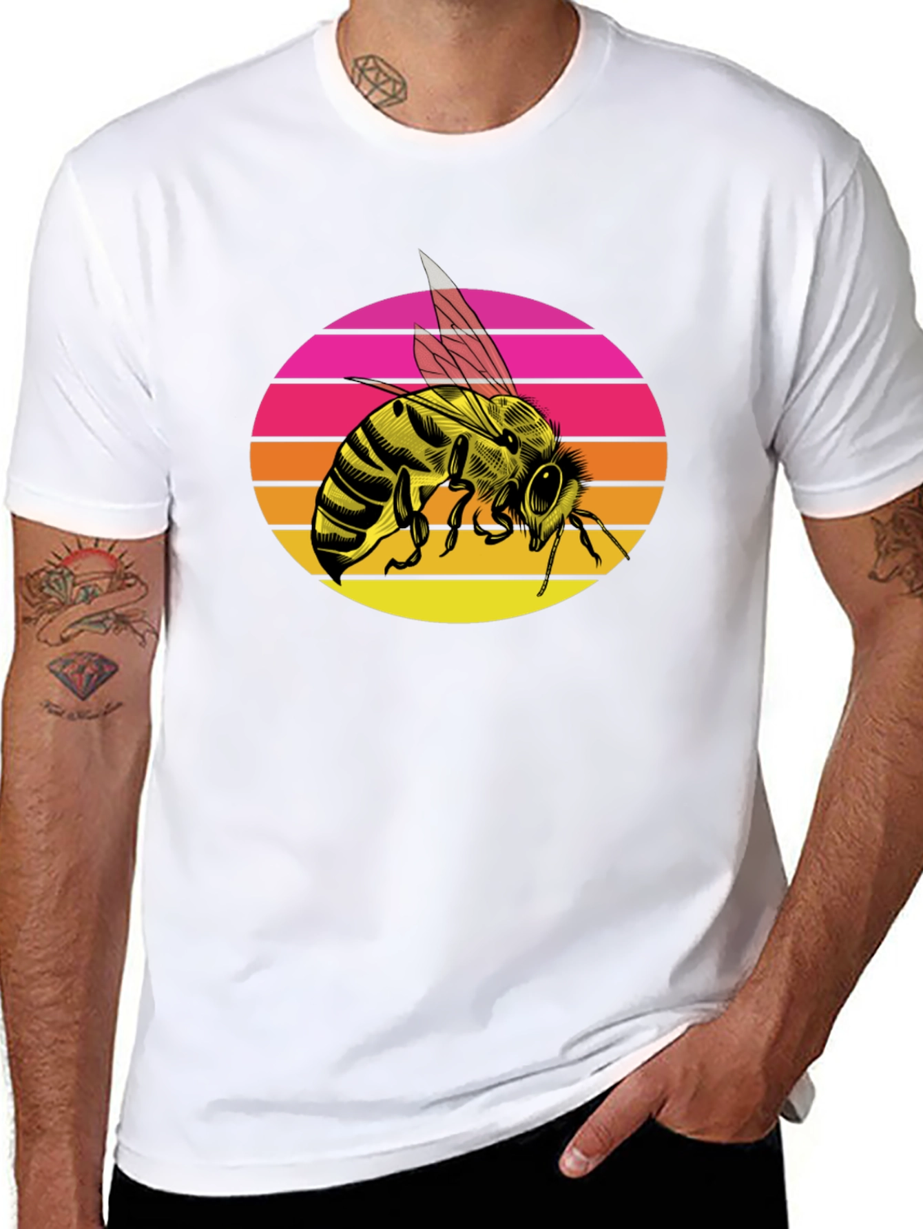 Sunset Bee Graphic Tee - Trendy Black T-Shirt
