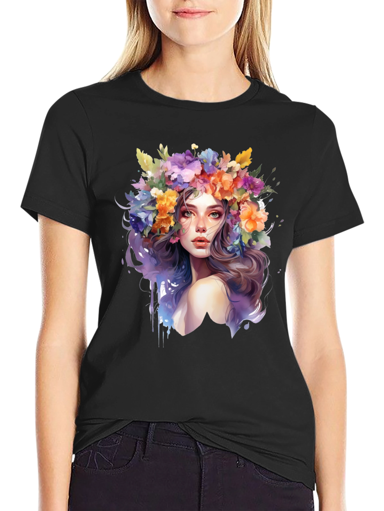 Floral Woman Graphic Tee - Artistic Style