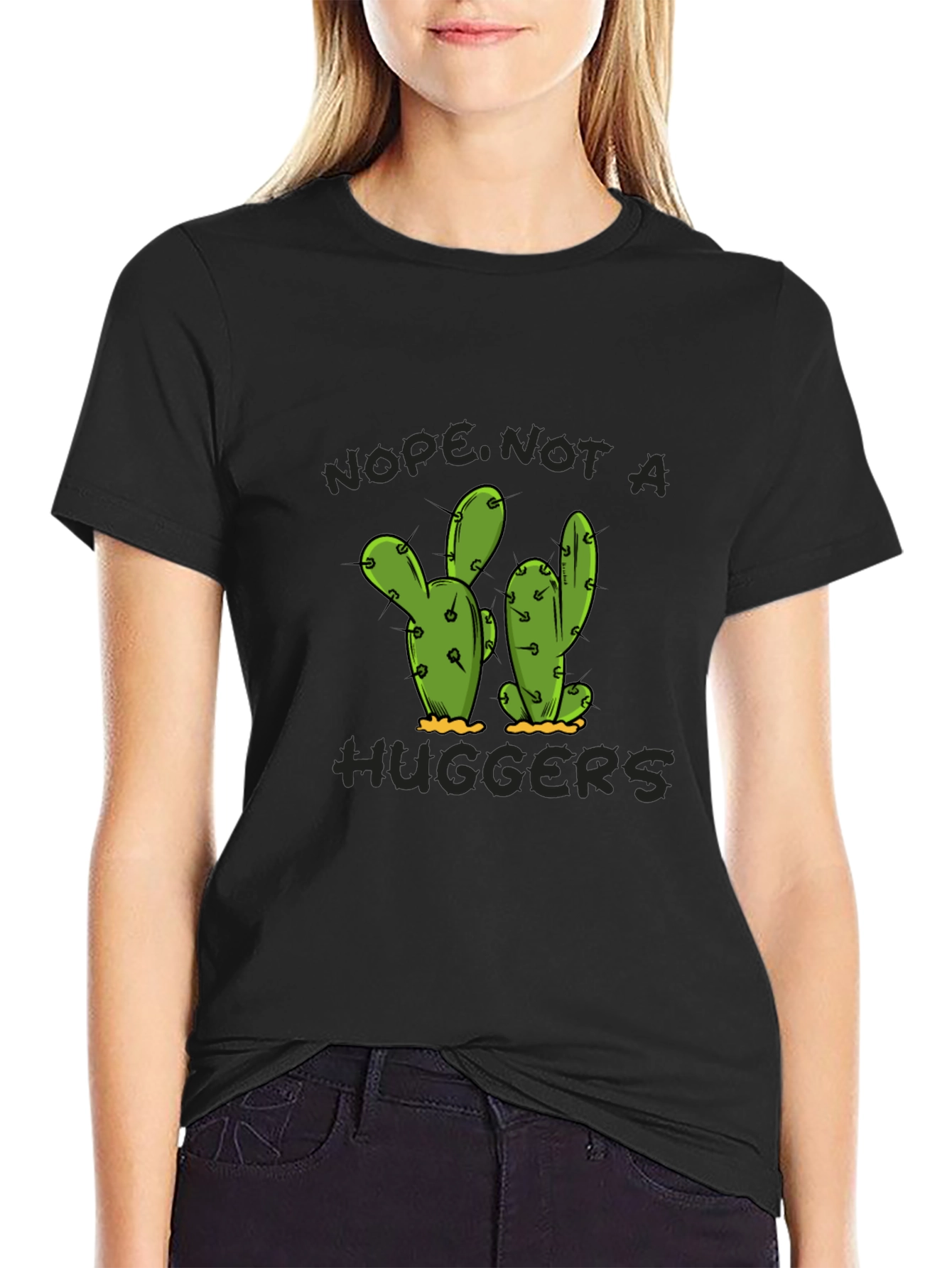 Nope Not A Hugger Cactus Graphic T-Shirt