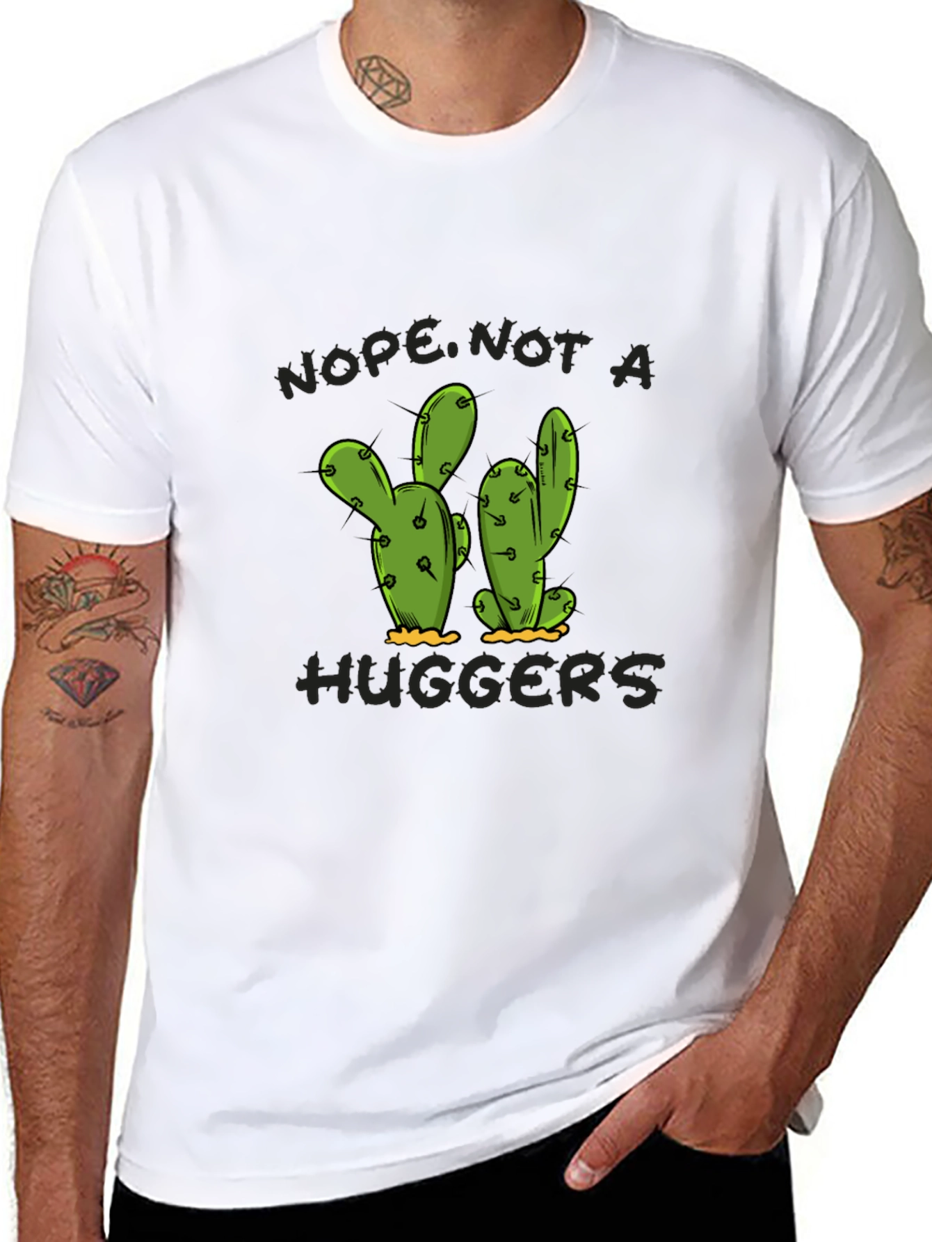 Nope Not A Hugger Cactus Graphic T-Shirt