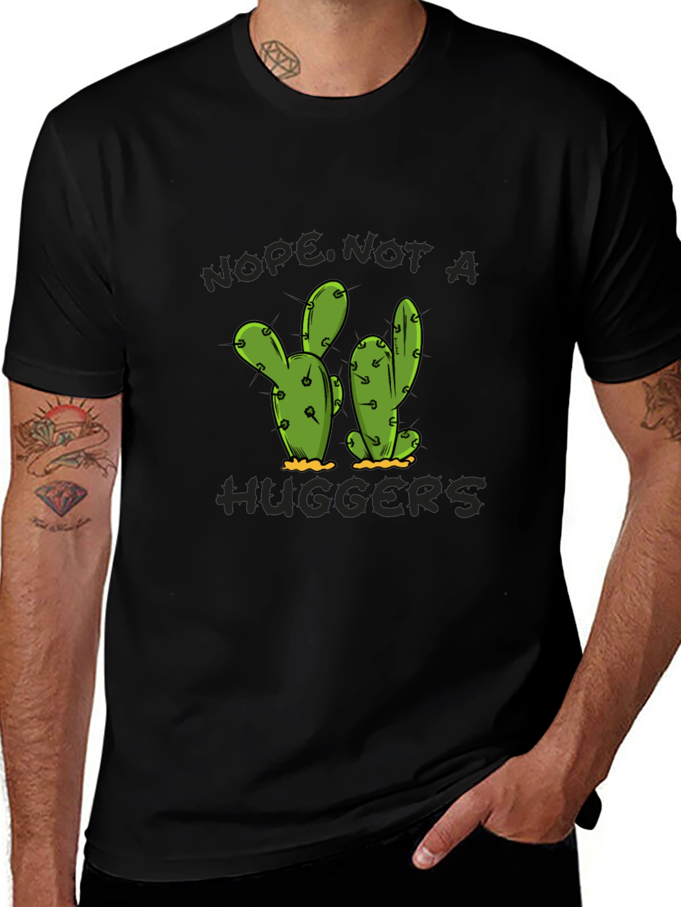 Nope Not A Hugger Cactus Graphic T-Shirt