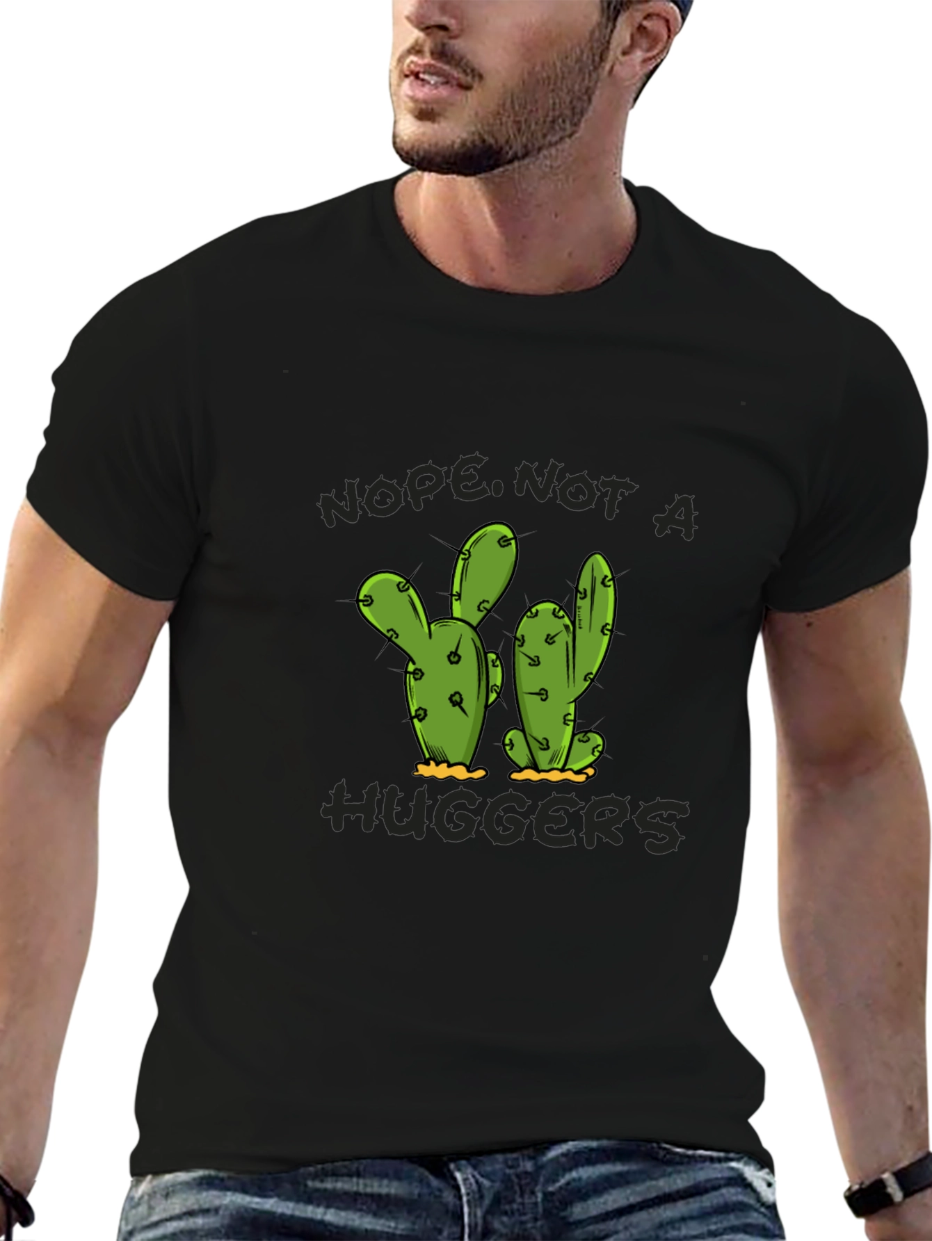 Nope Not A Hugger Cactus Graphic T-Shirt