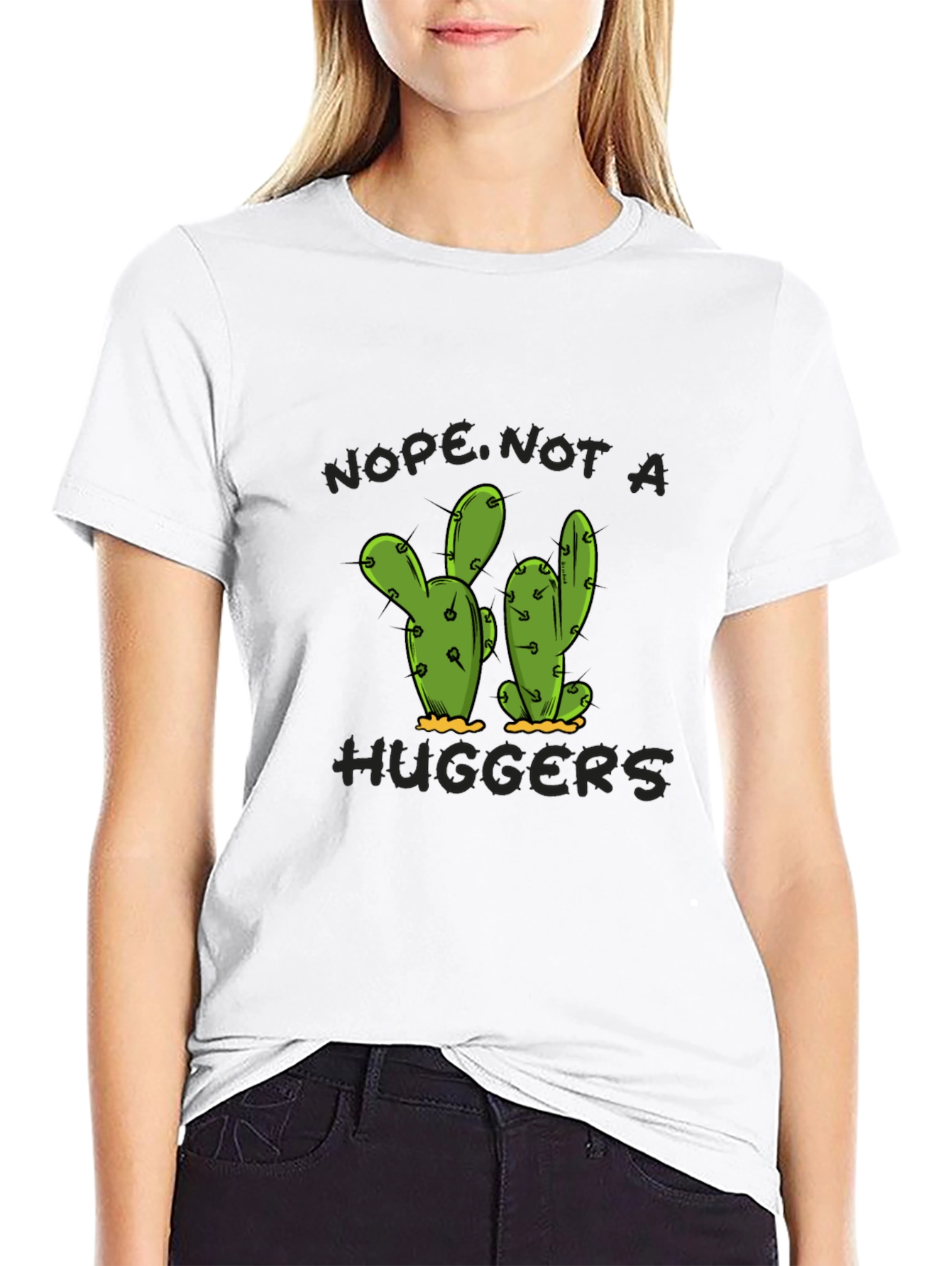 Nope Not A Hugger Cactus Graphic T-Shirt