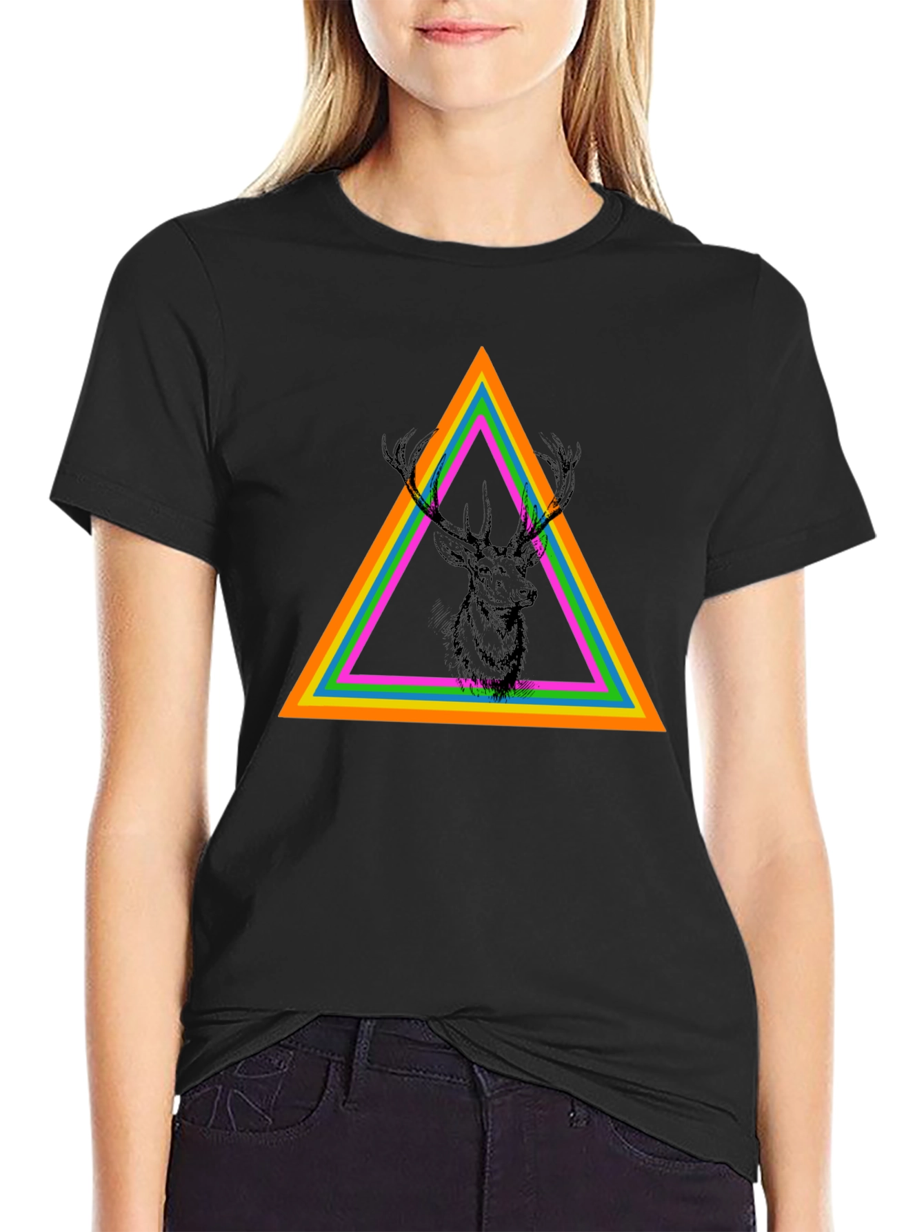 Retro Deer Graphic Tee - Bold Triangle Design