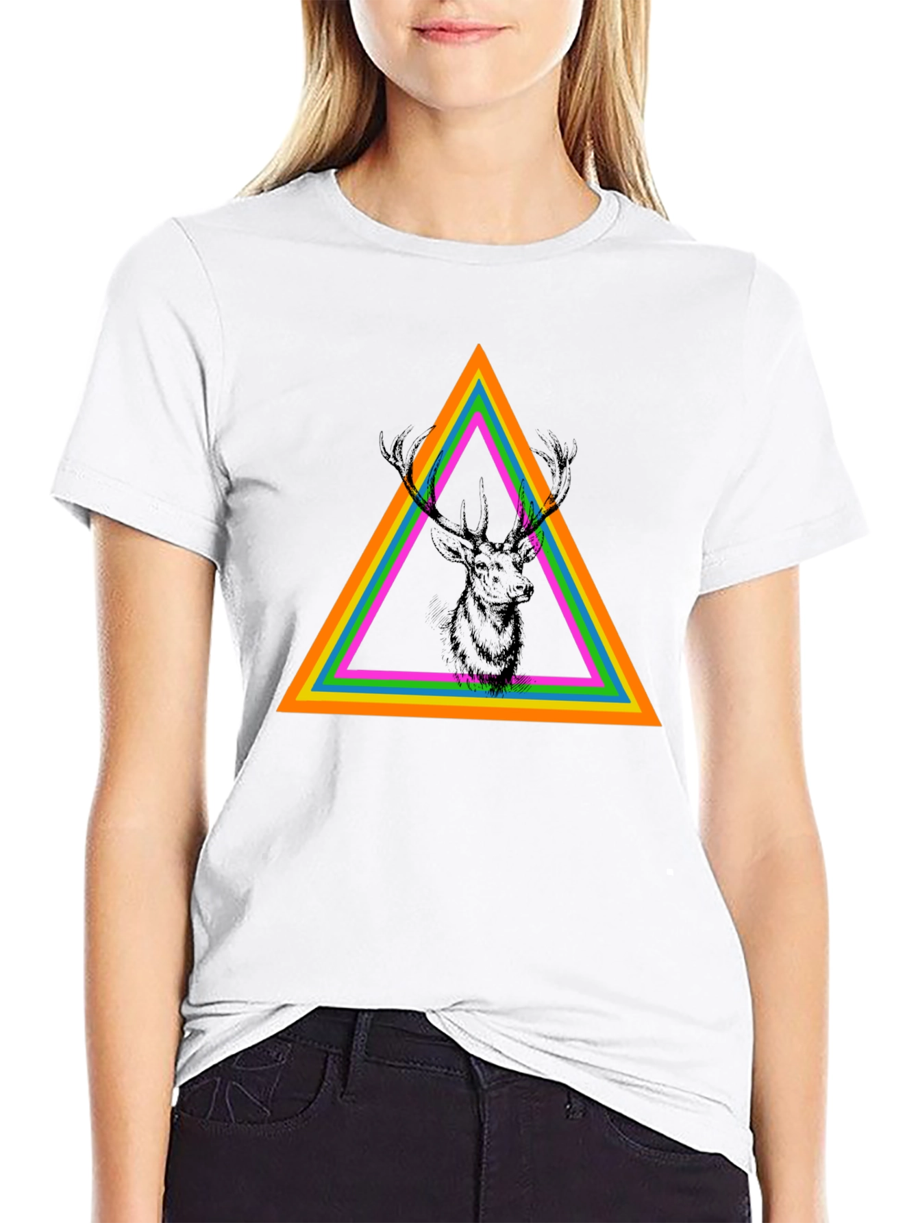 Retro Deer Graphic Tee - Bold Triangle Design
