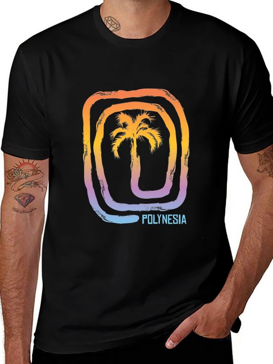 Polynesia Palm Tree Graphic Tee - Black Cotton