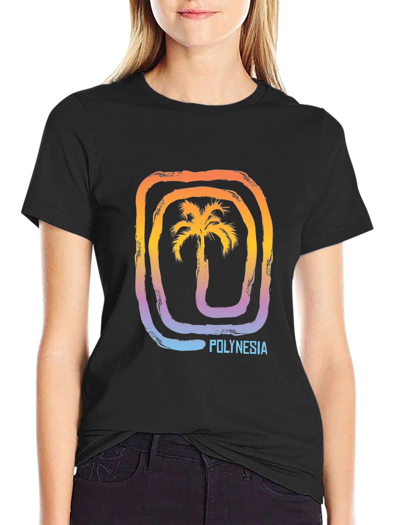 Polynesia Palm Tree Graphic Tee - Black Cotton