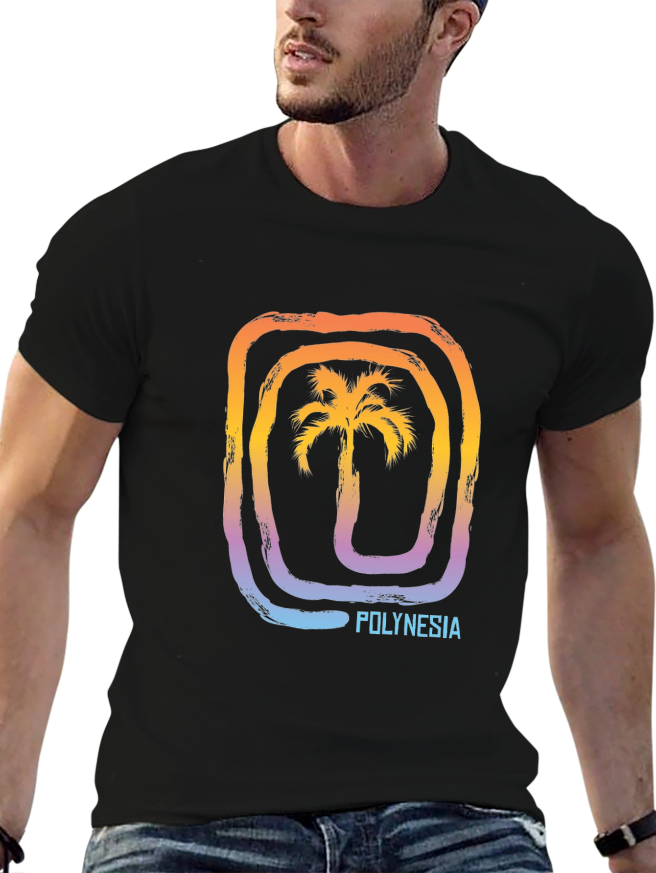 Polynesia Palm Tree Graphic Tee - Black Cotton