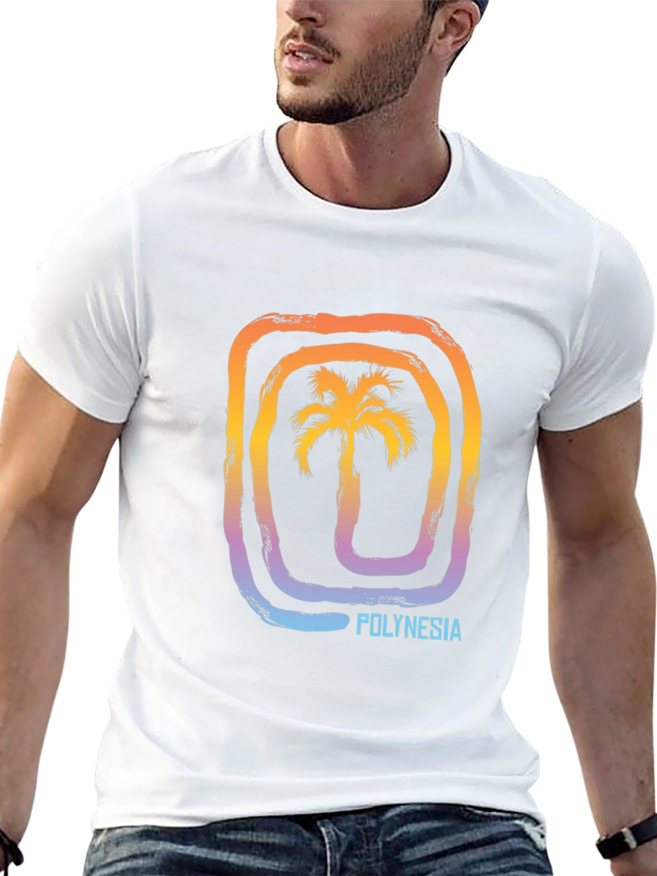 Polynesia Palm Tree Graphic Tee - Black Cotton