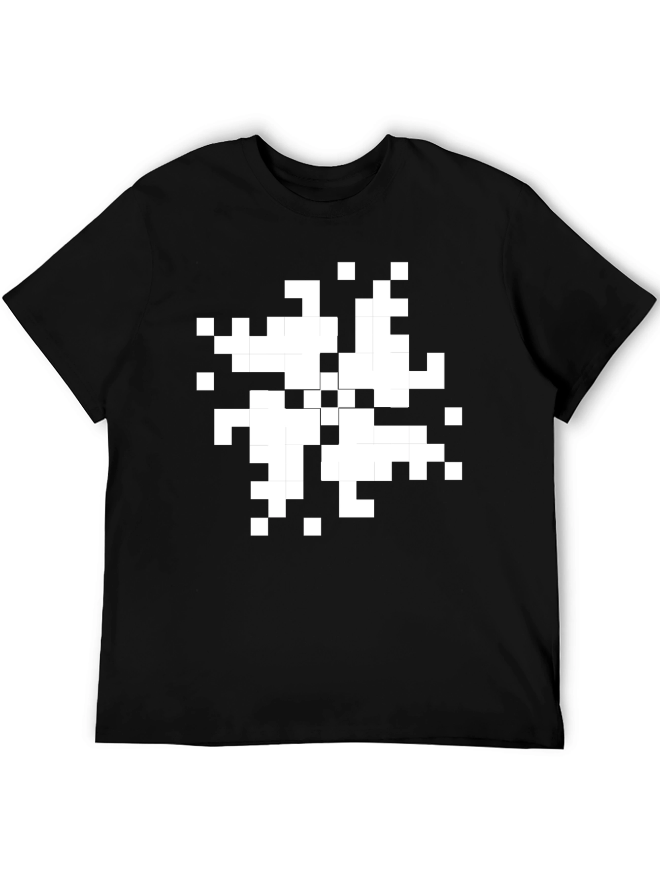 Pixel Art Graphic T-Shirt - Black Cotton Casual Tee
