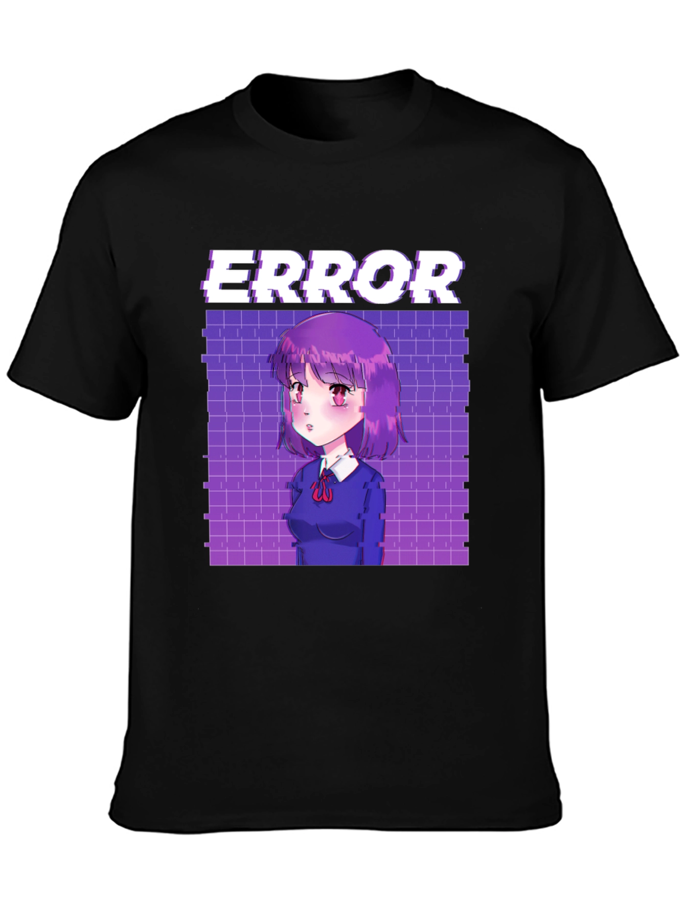 Anime Girl Error Graphic Tee - Black