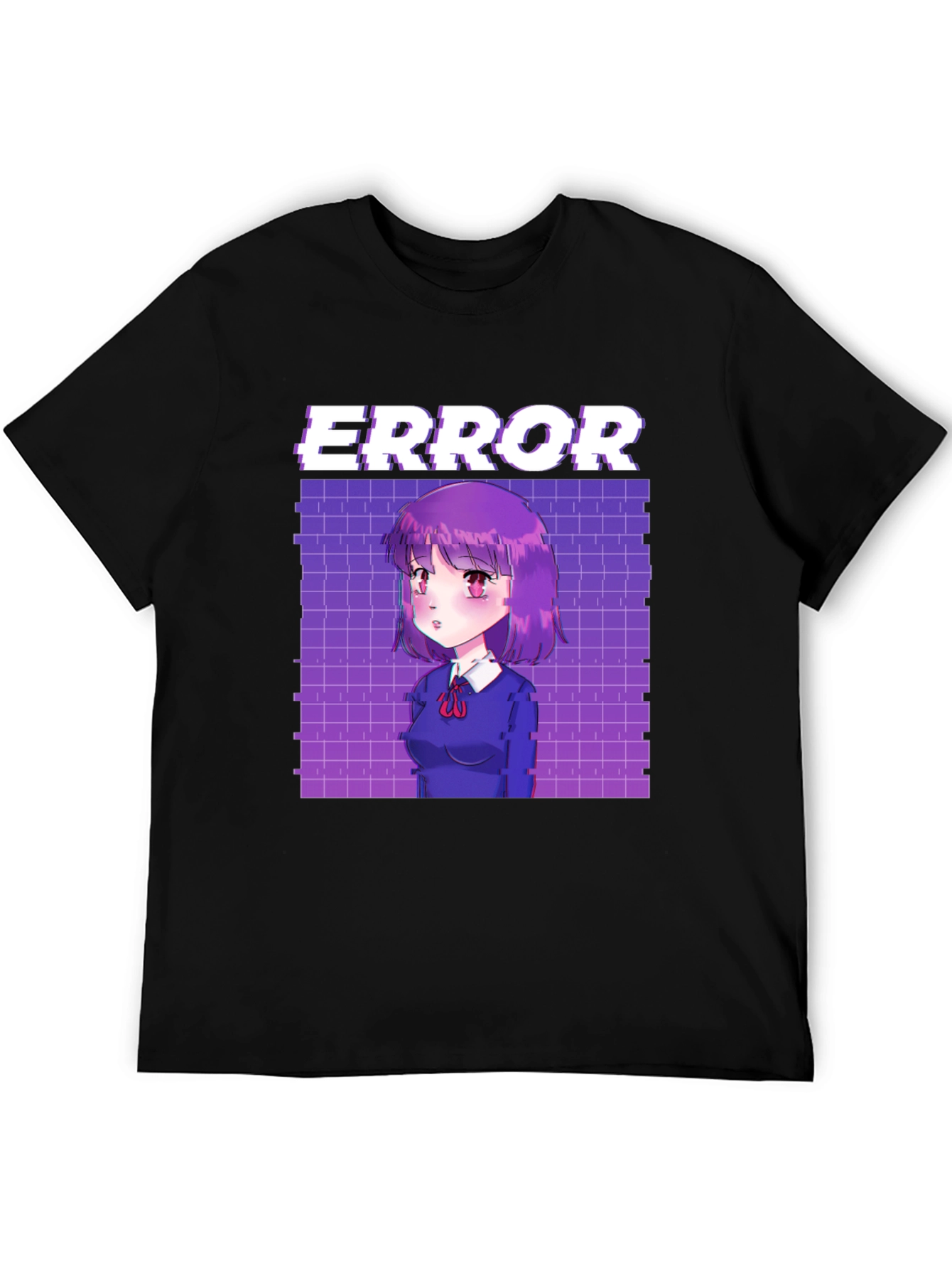 Anime Girl Error Graphic Tee - Black