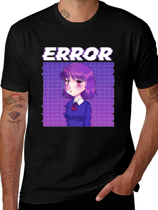 Anime Girl Error Graphic Tee - Black