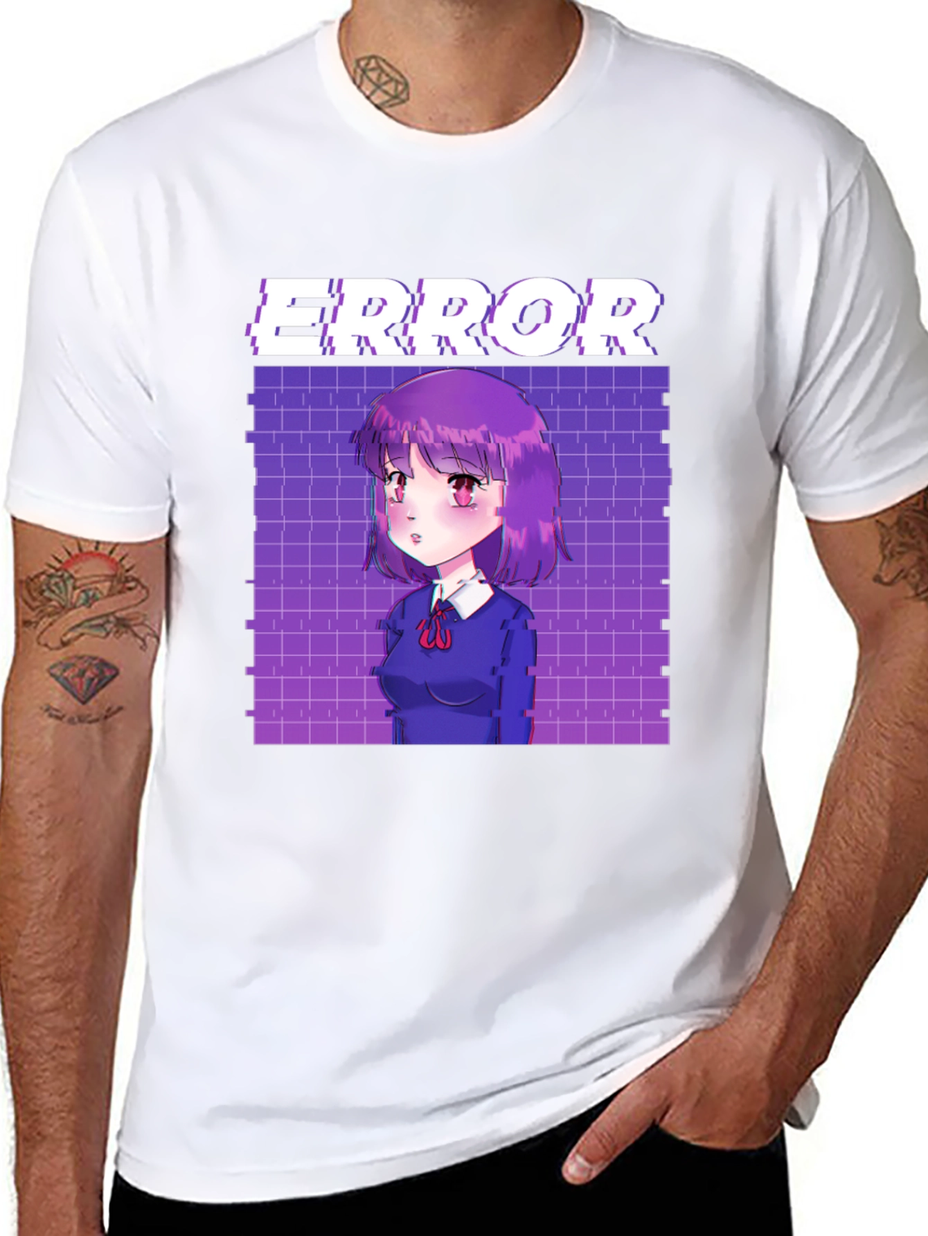 Anime Girl Error Graphic Tee - Black
