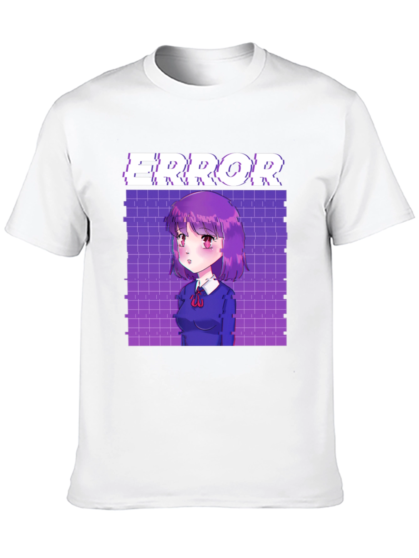 Anime Girl Error Graphic Tee - Black