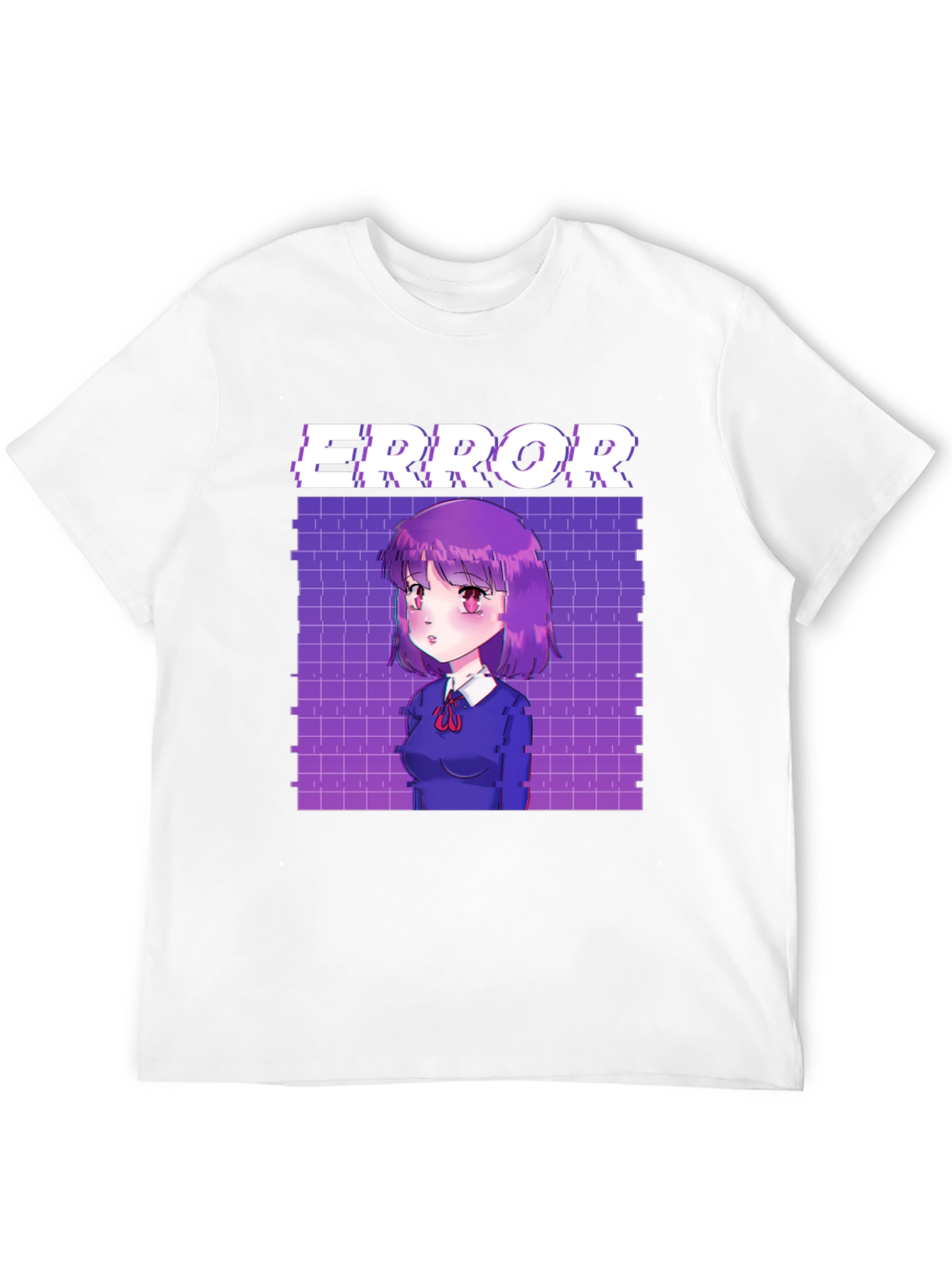 Anime Girl Error Graphic Tee - Black