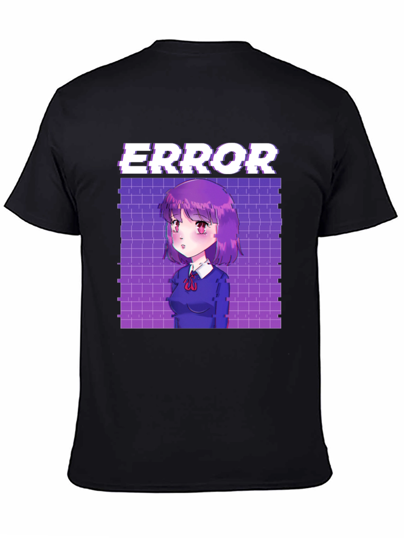 Anime Girl Error Graphic Tee - Black