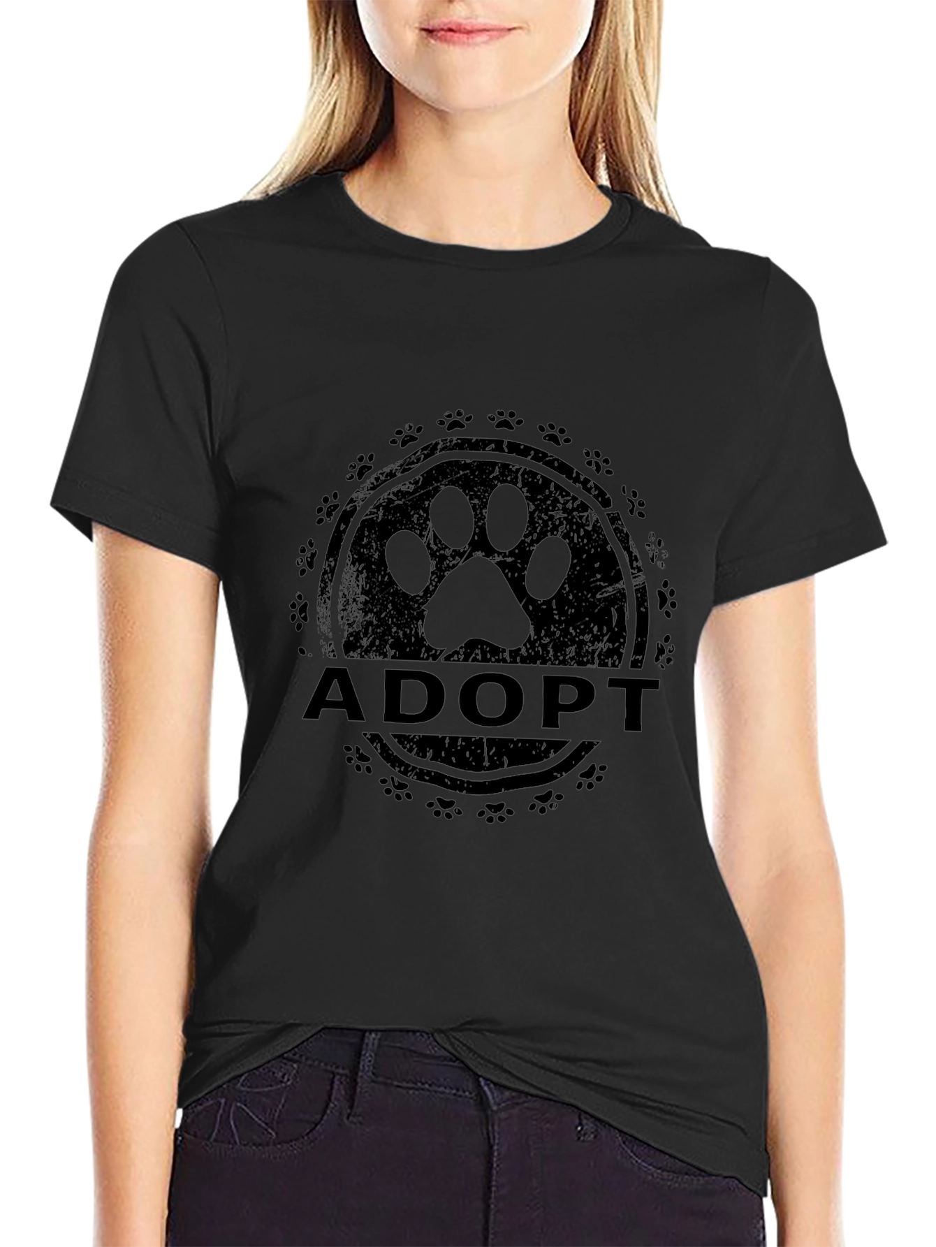 Adopt Paw Print T-Shirt - Black
