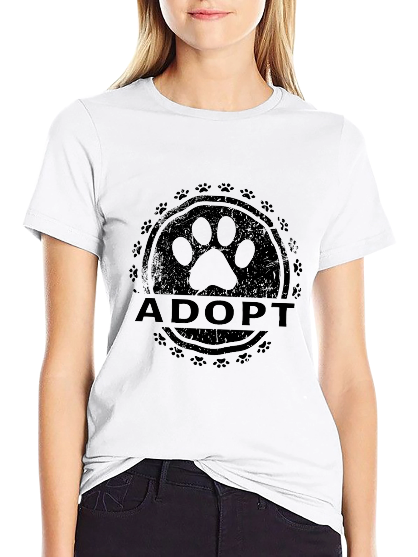 Adopt Paw Print T-Shirt - Black
