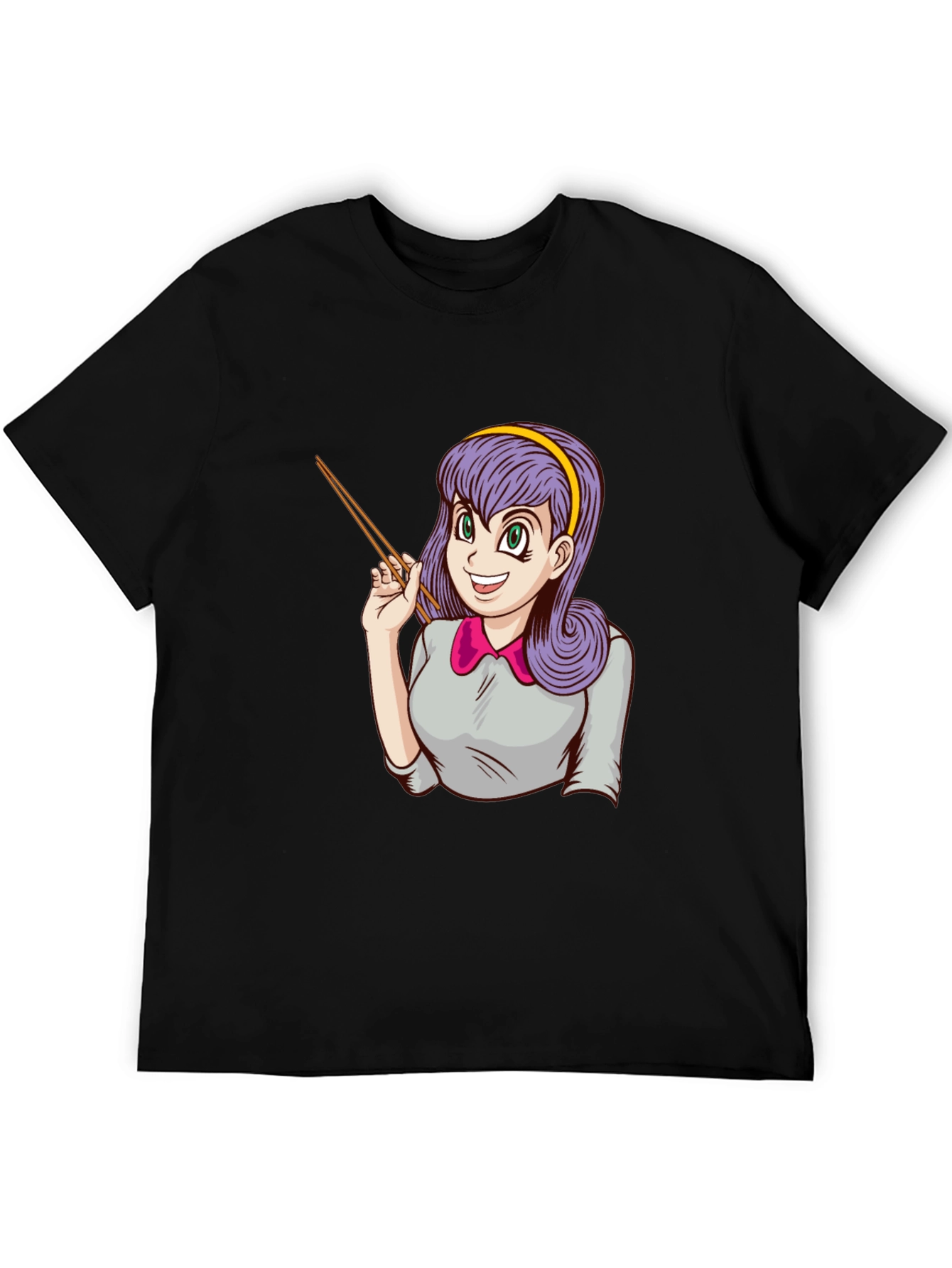 Anime Girl with Chopsticks Graphic T-Shirt