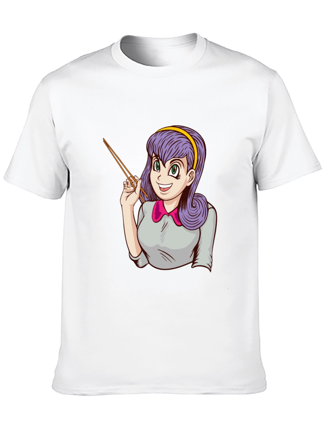 Anime Girl with Chopsticks Graphic T-Shirt