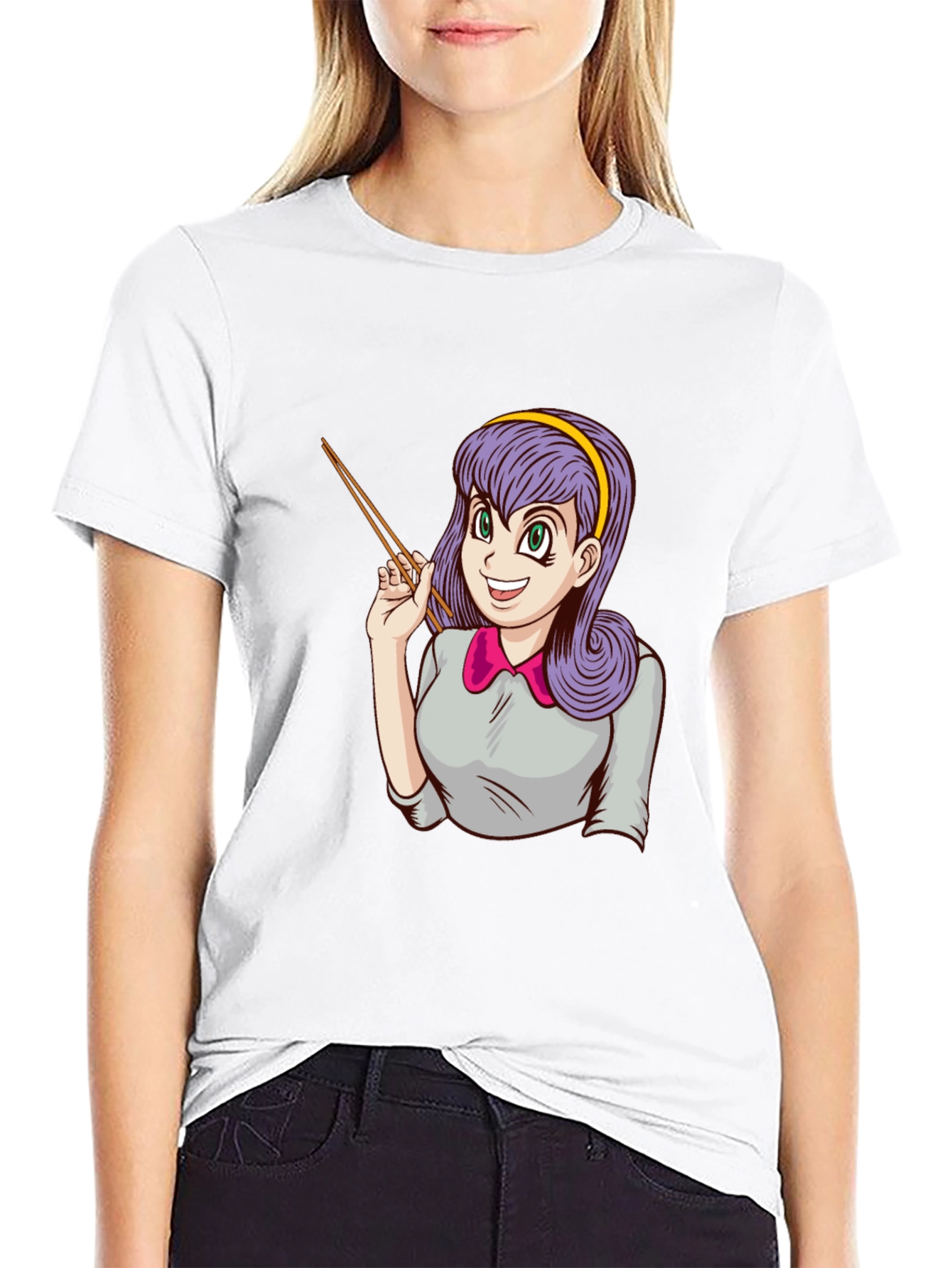 Anime Girl with Chopsticks Graphic T-Shirt