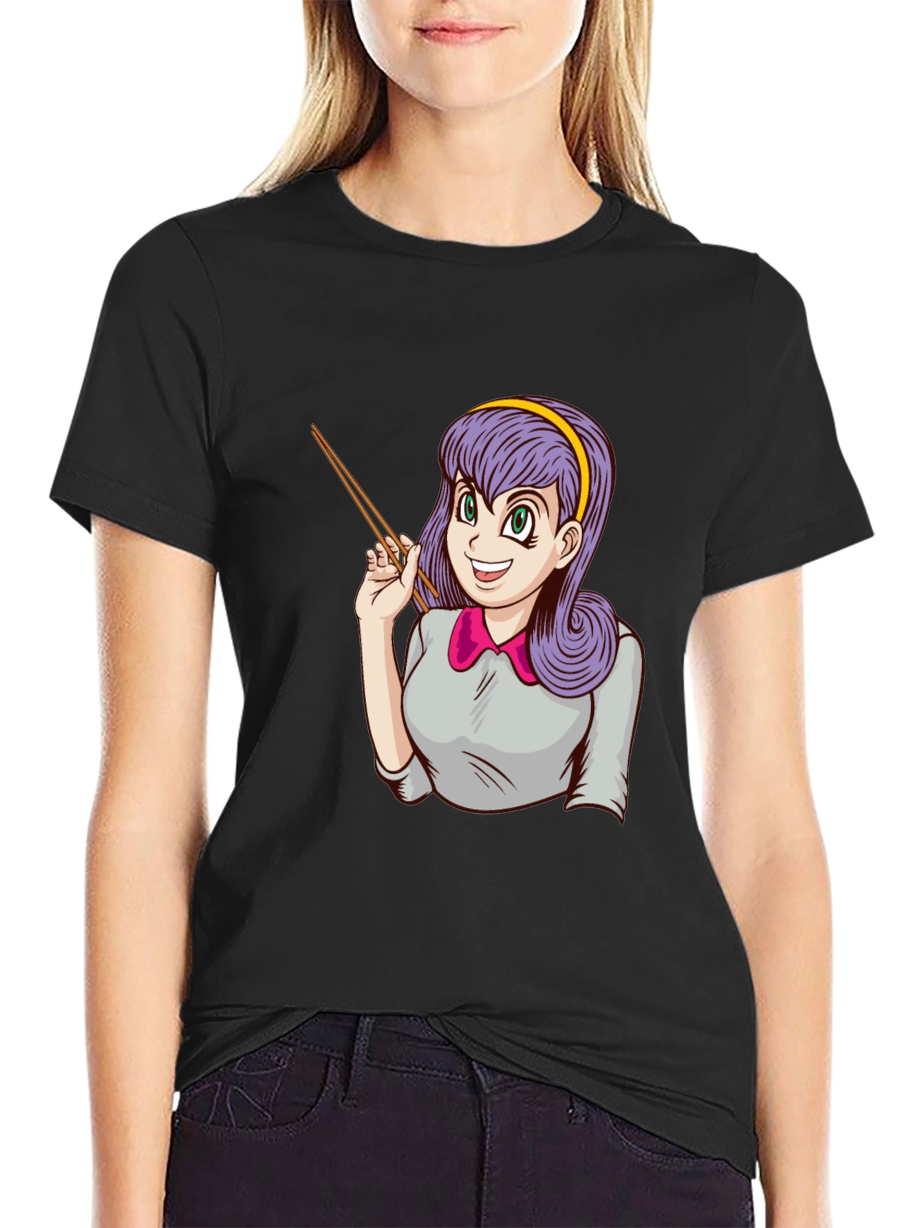 Anime Girl with Chopsticks Graphic T-Shirt
