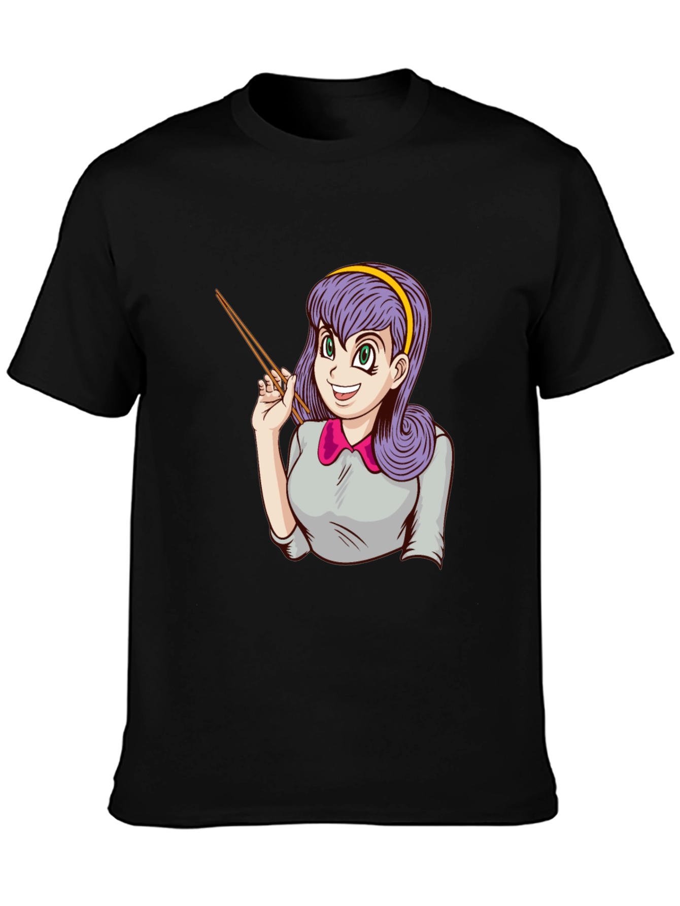 Anime Girl with Chopsticks Graphic T-Shirt
