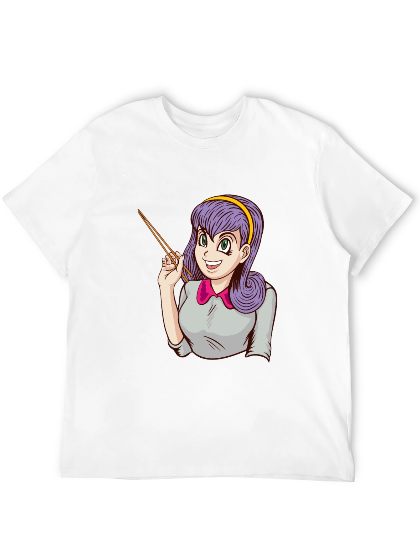 Anime Girl with Chopsticks Graphic T-Shirt