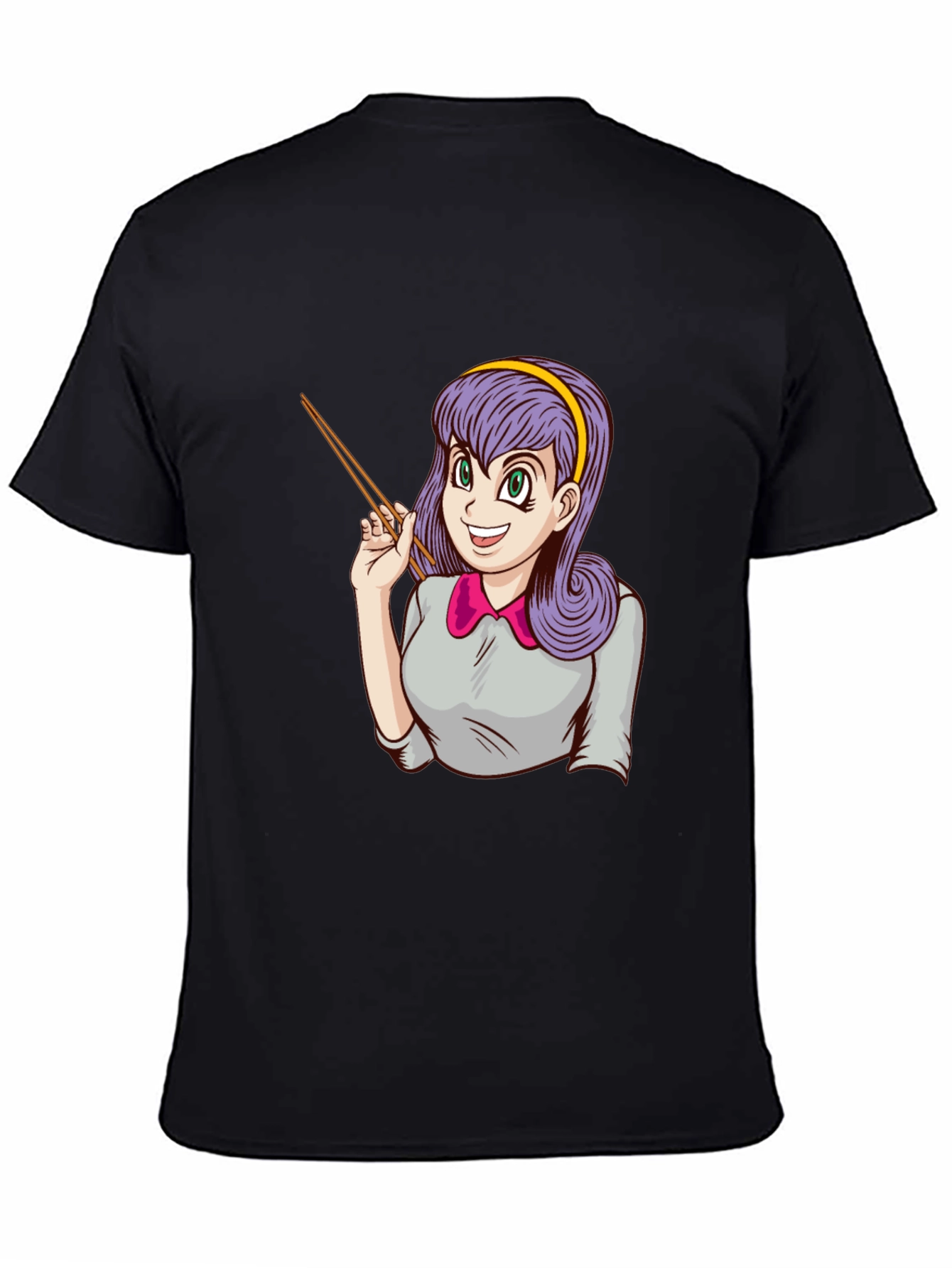 Anime Girl with Chopsticks Graphic T-Shirt