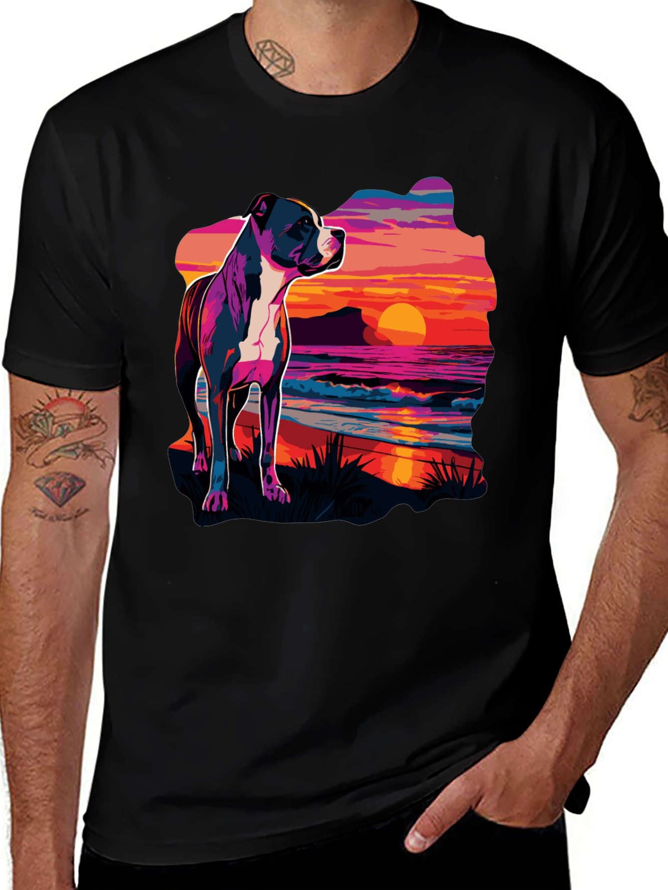 Sunset Pitbull Graphic Tee - Cool Dog Lover Shirt