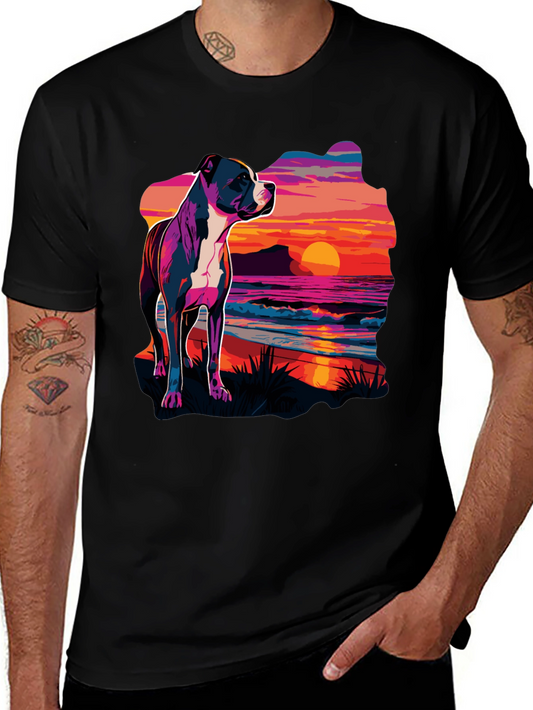 Sunset Pitbull Graphic Tee - Cool Dog Lover Shirt