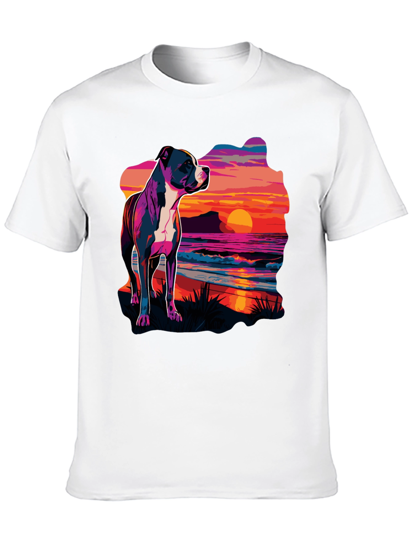 Sunset Pitbull Graphic Tee - Cool Dog Lover Shirt