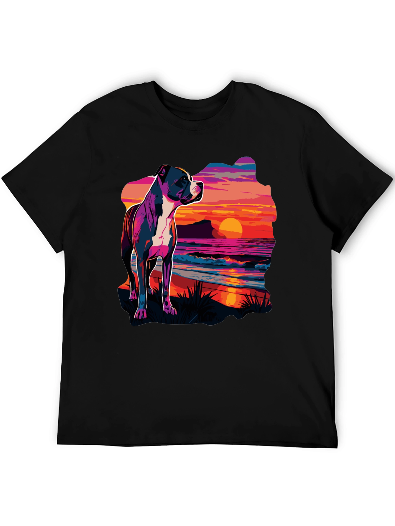 Sunset Pitbull Graphic Tee - Cool Dog Lover Shirt