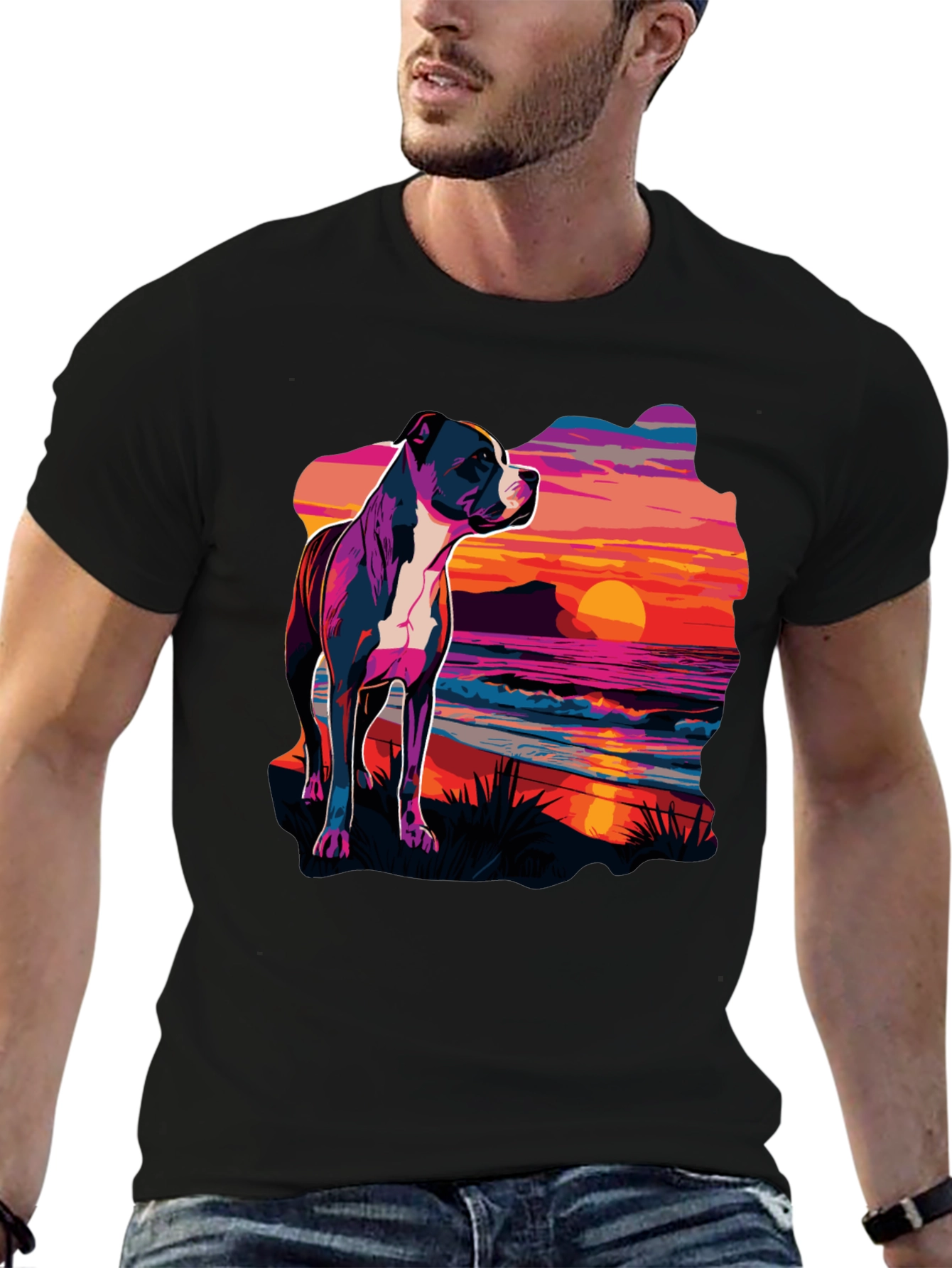 Sunset Pitbull Graphic Tee - Cool Dog Lover Shirt