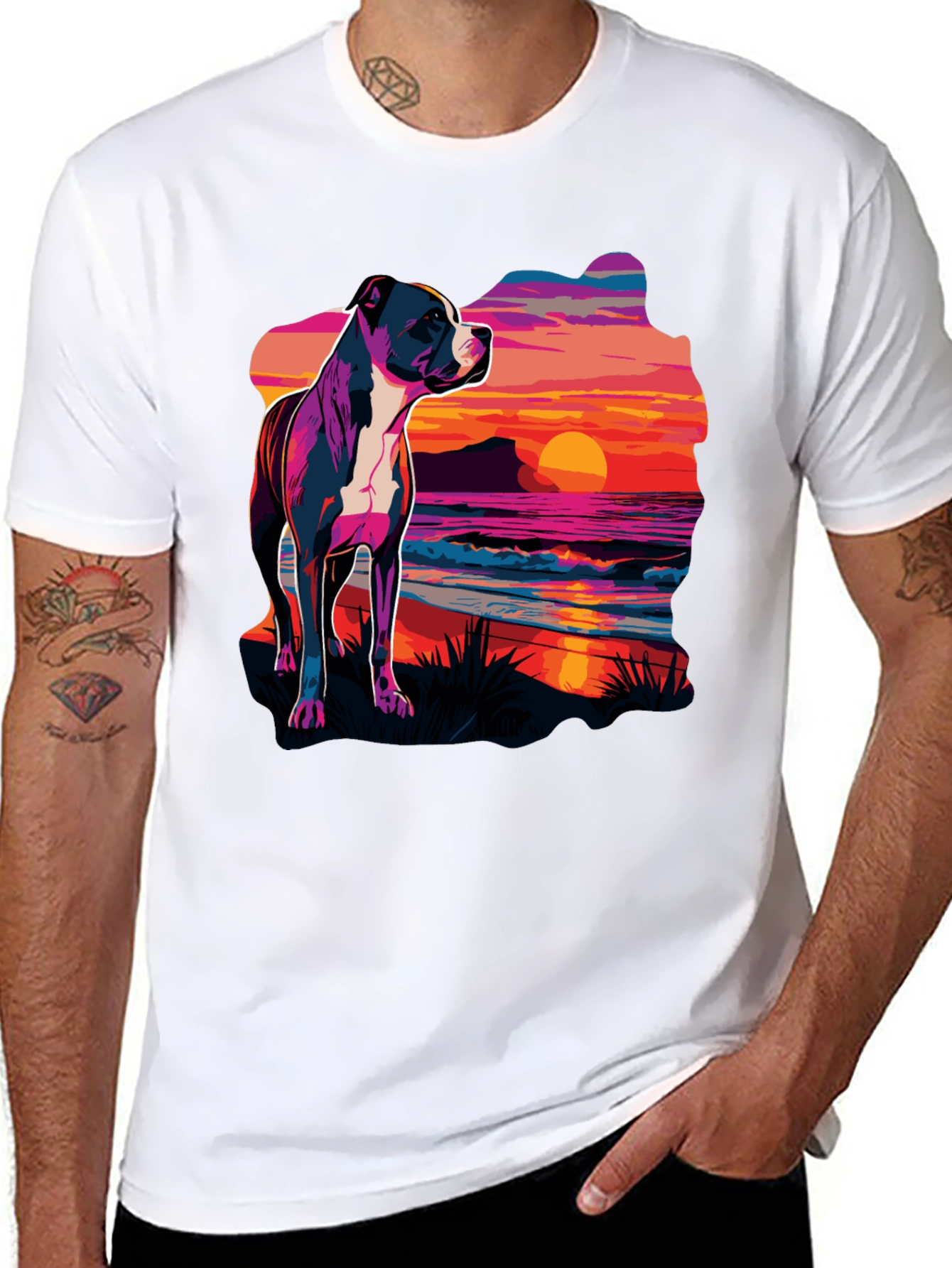 Sunset Pitbull Graphic Tee - Cool Dog Lover Shirt
