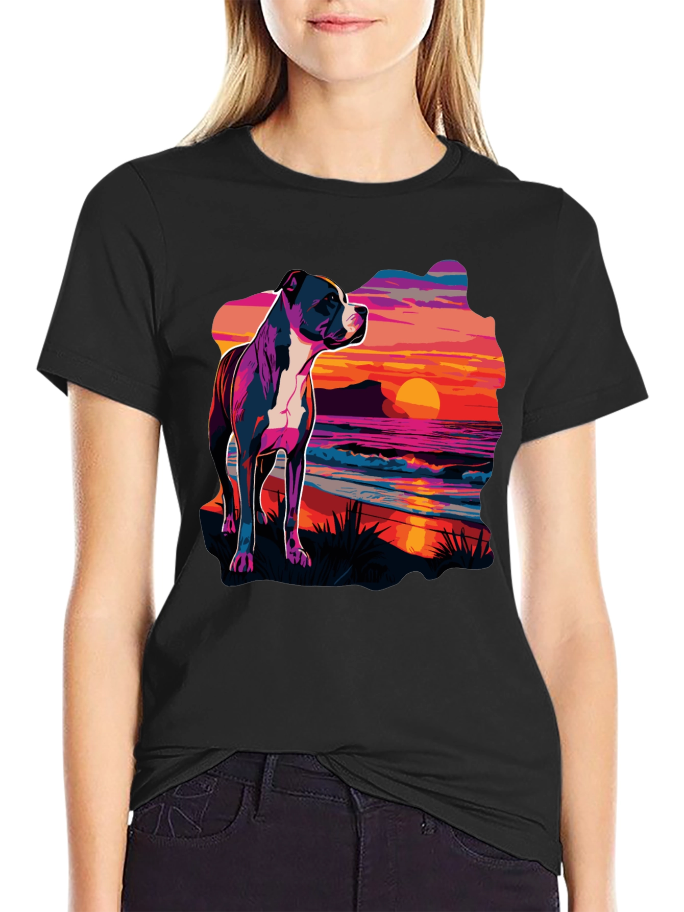 Sunset Pitbull Graphic Tee - Cool Dog Lover Shirt