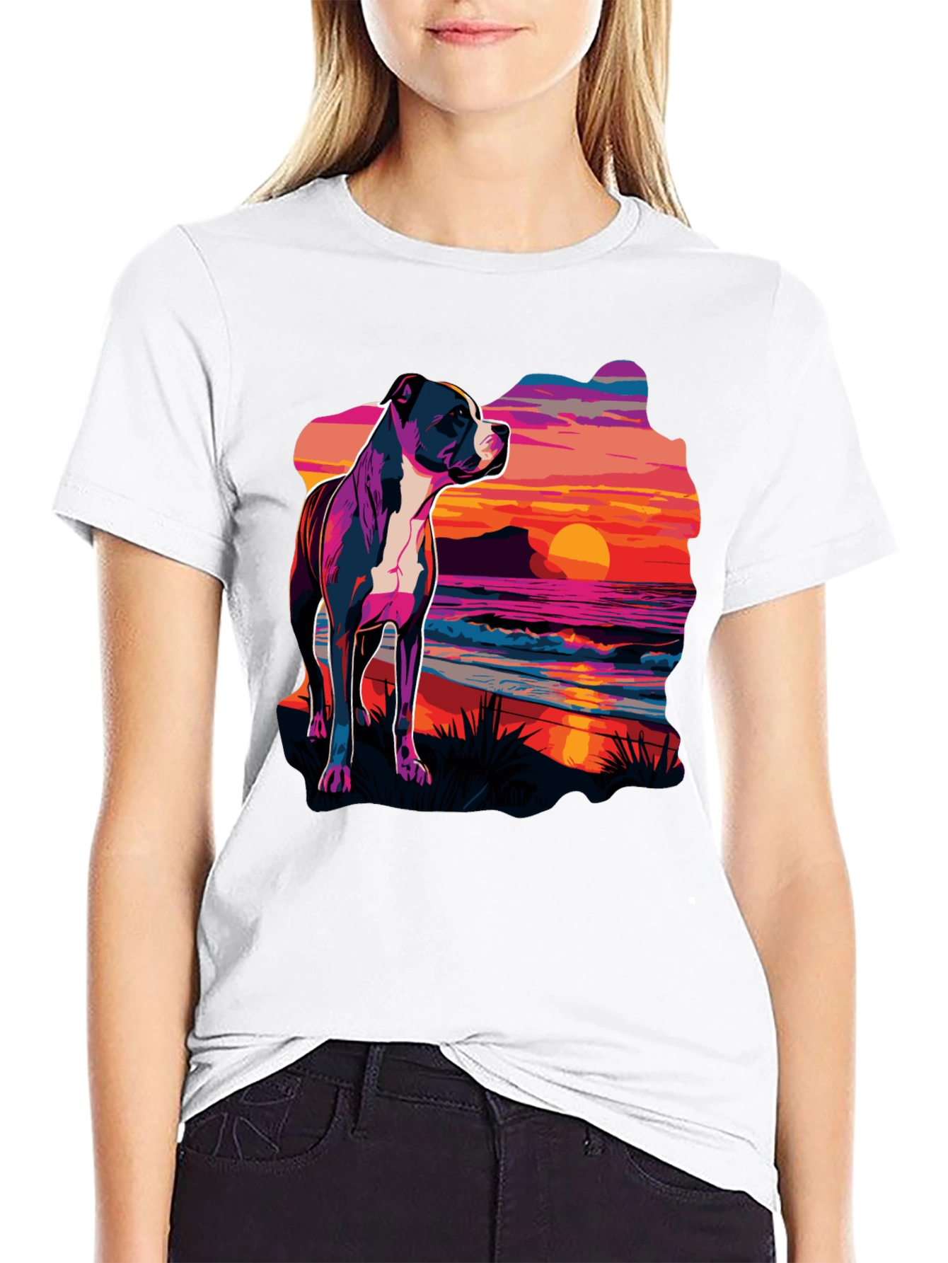 Sunset Pitbull Graphic Tee - Cool Dog Lover Shirt